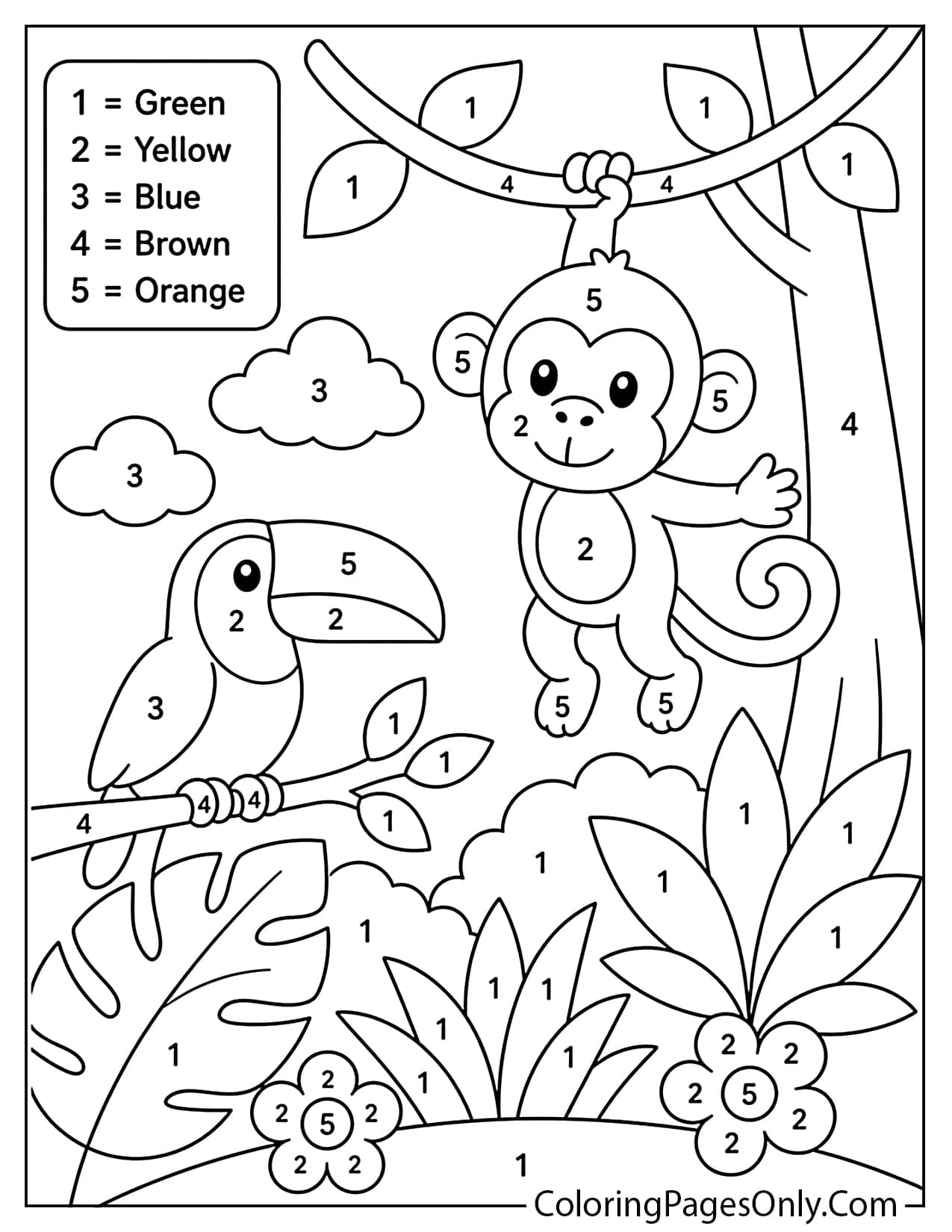 Jungle Color By Number Coloring Page For Kids from Jungle
