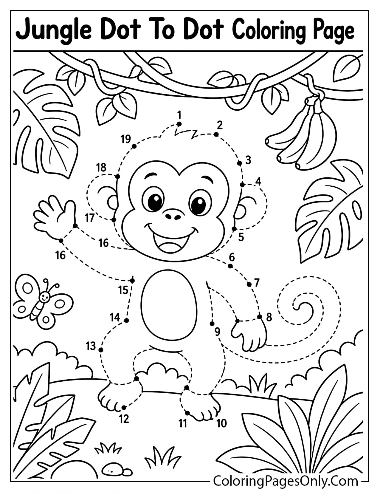 Jungle Dot To Dot Coloring Page For Kids from Jungle