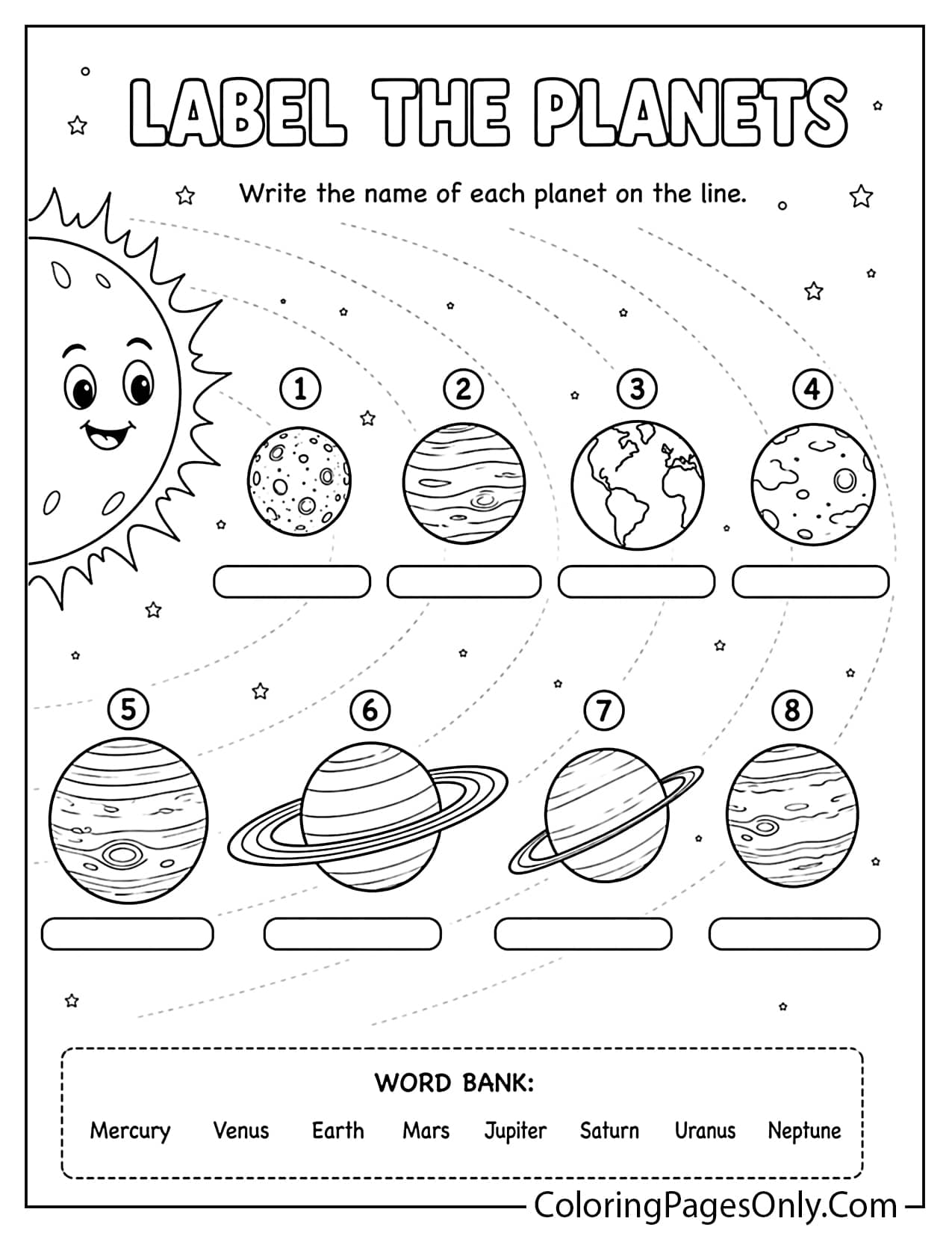 Label The Planets Coloring Page For Kids from Planet