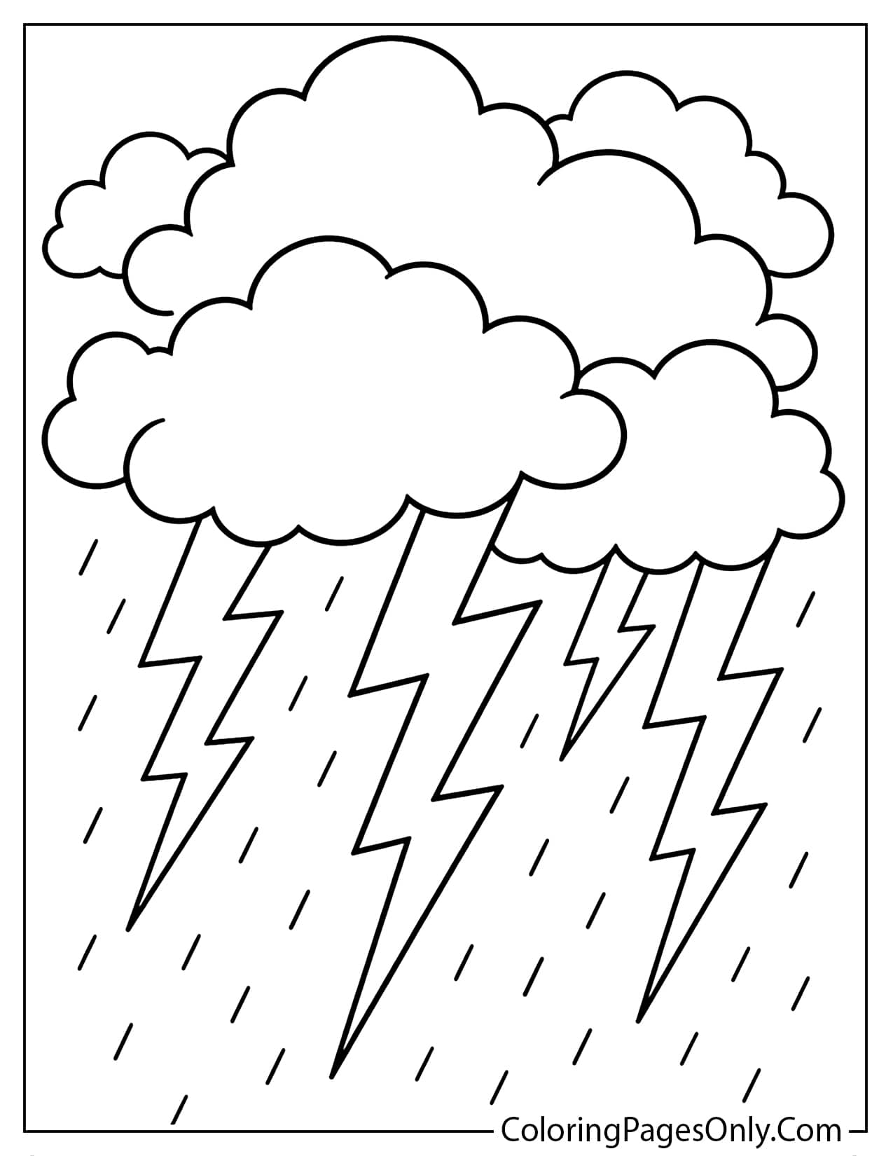 Lightning And Thunder Coloring Page With Storm Clouds In The Sky from Weather