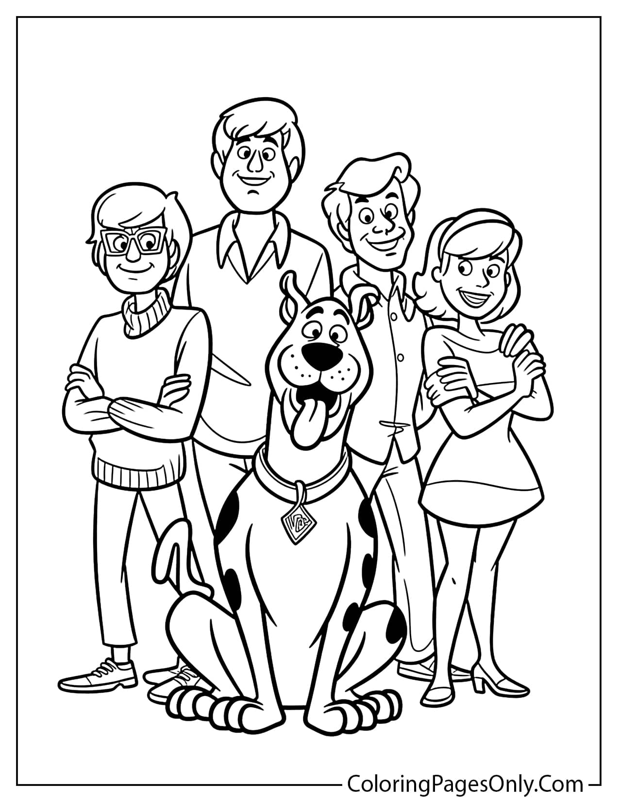 Scooby-Doo, Shaggy, Velma, Fred, and Daphne together coloring page from Scooby Doo