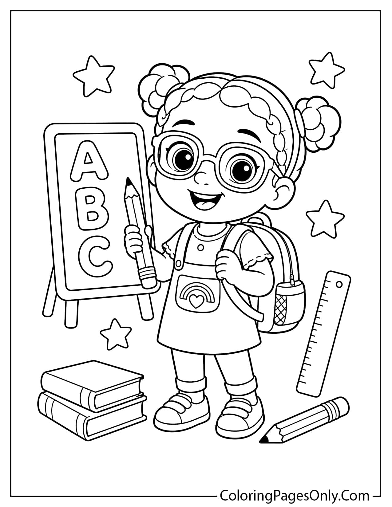 Nina Cocomelon coloring page with school items and playful details from Cocomelon