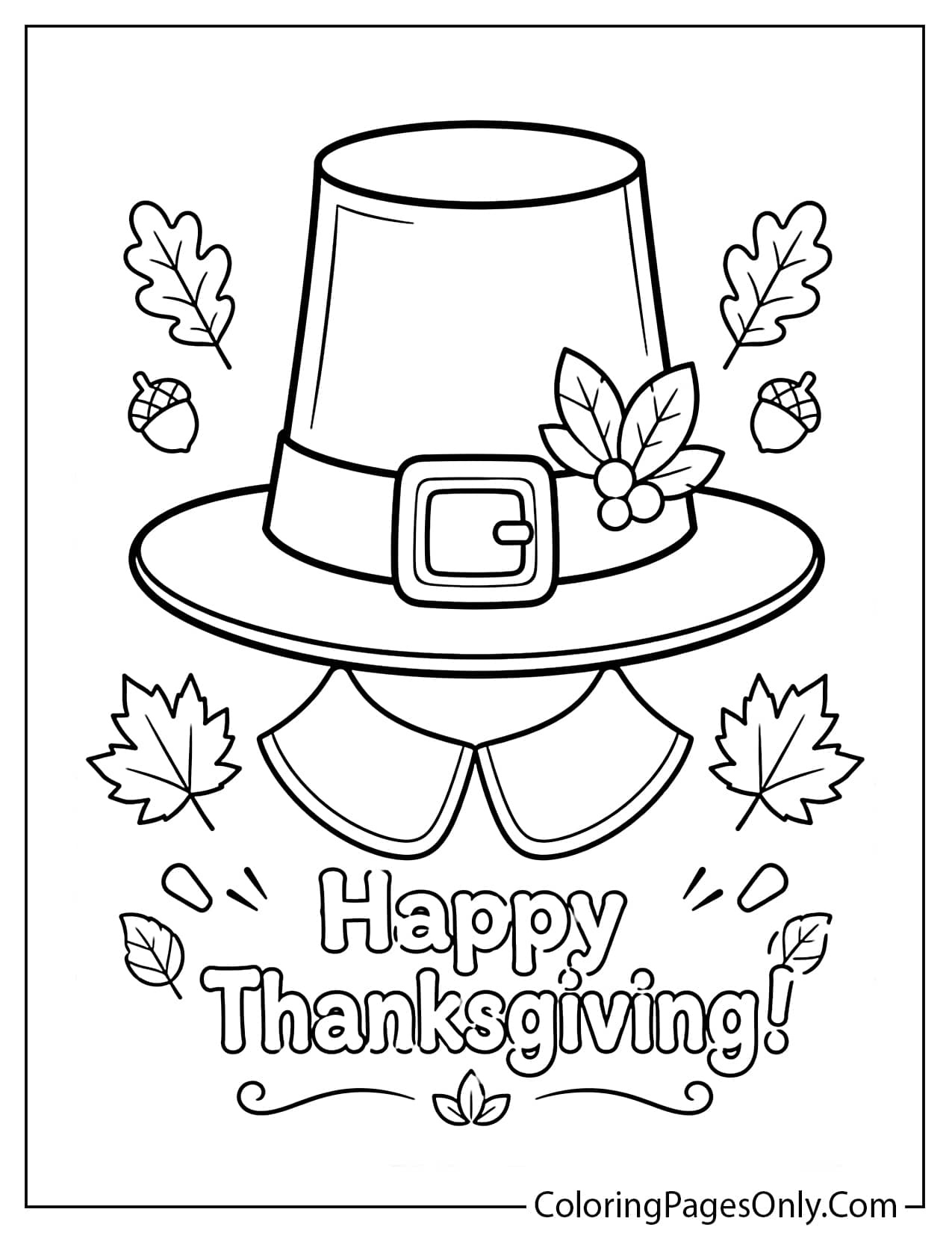 Thanksgiving pilgrim hat with gold buckle black brim coloring page for kids from Thanksgiving