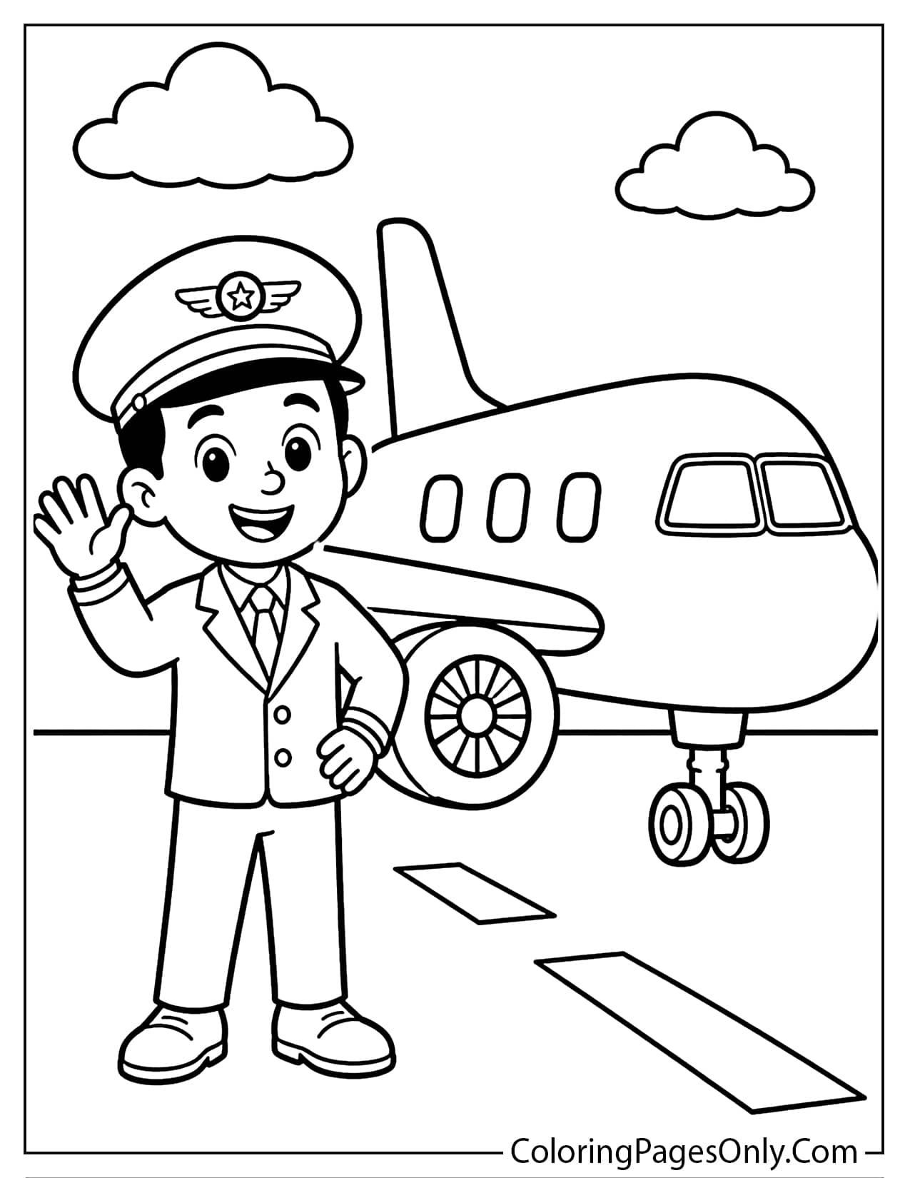 Pilot And Airplane Coloring Page For Kids from Airplane