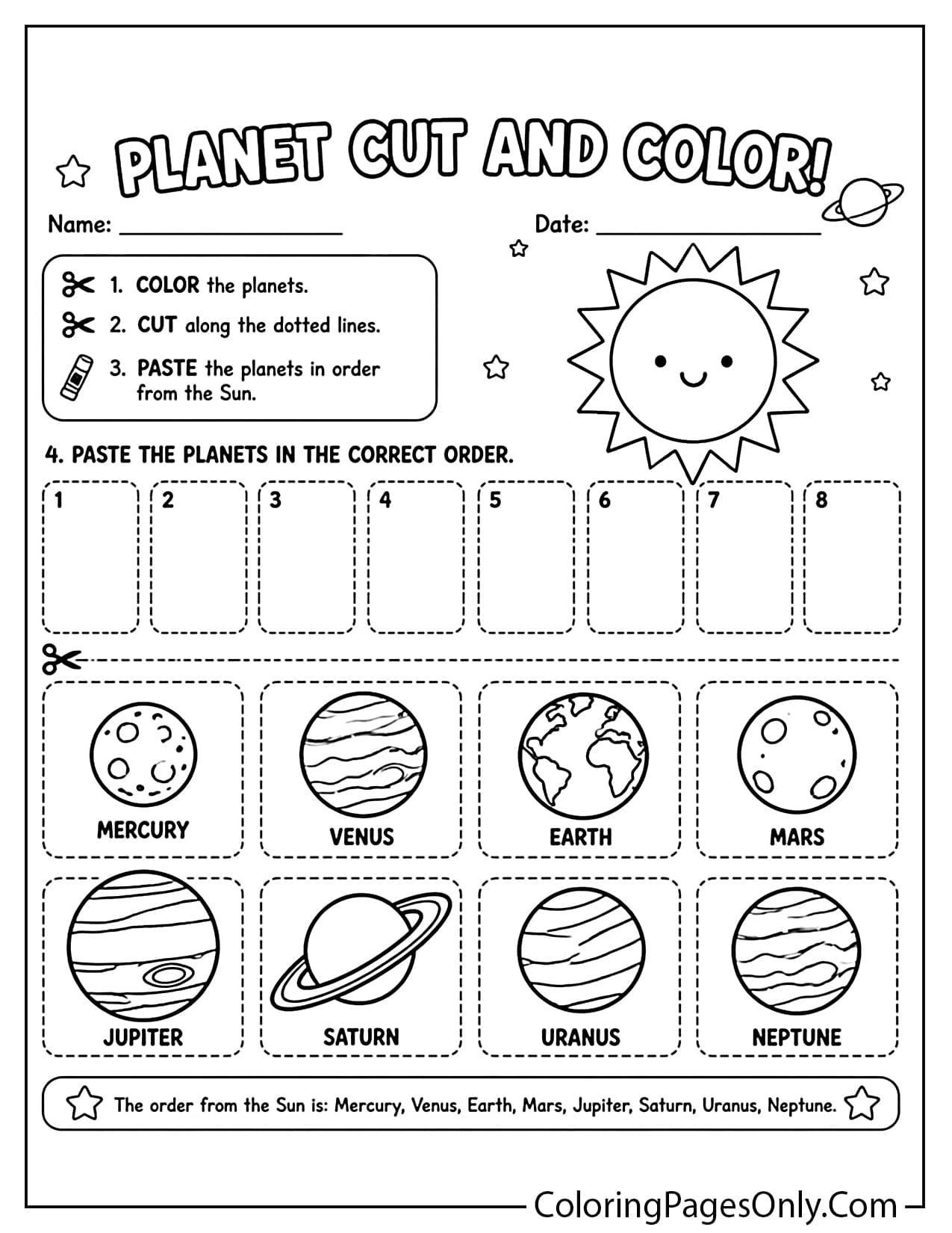 Planet Cut And Color Worksheet For Kids from Planet