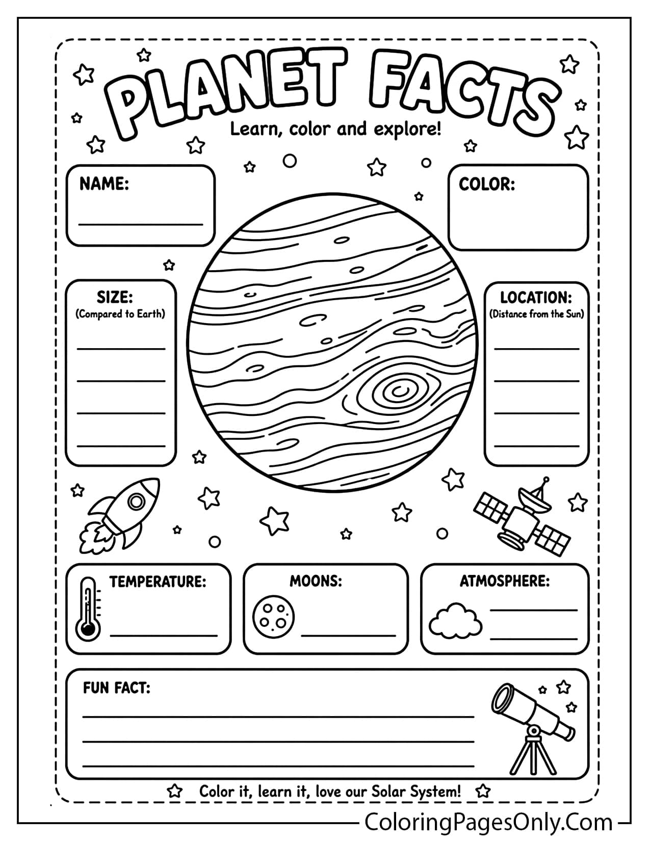Planet Facts Coloring Page For Kids from Planet
