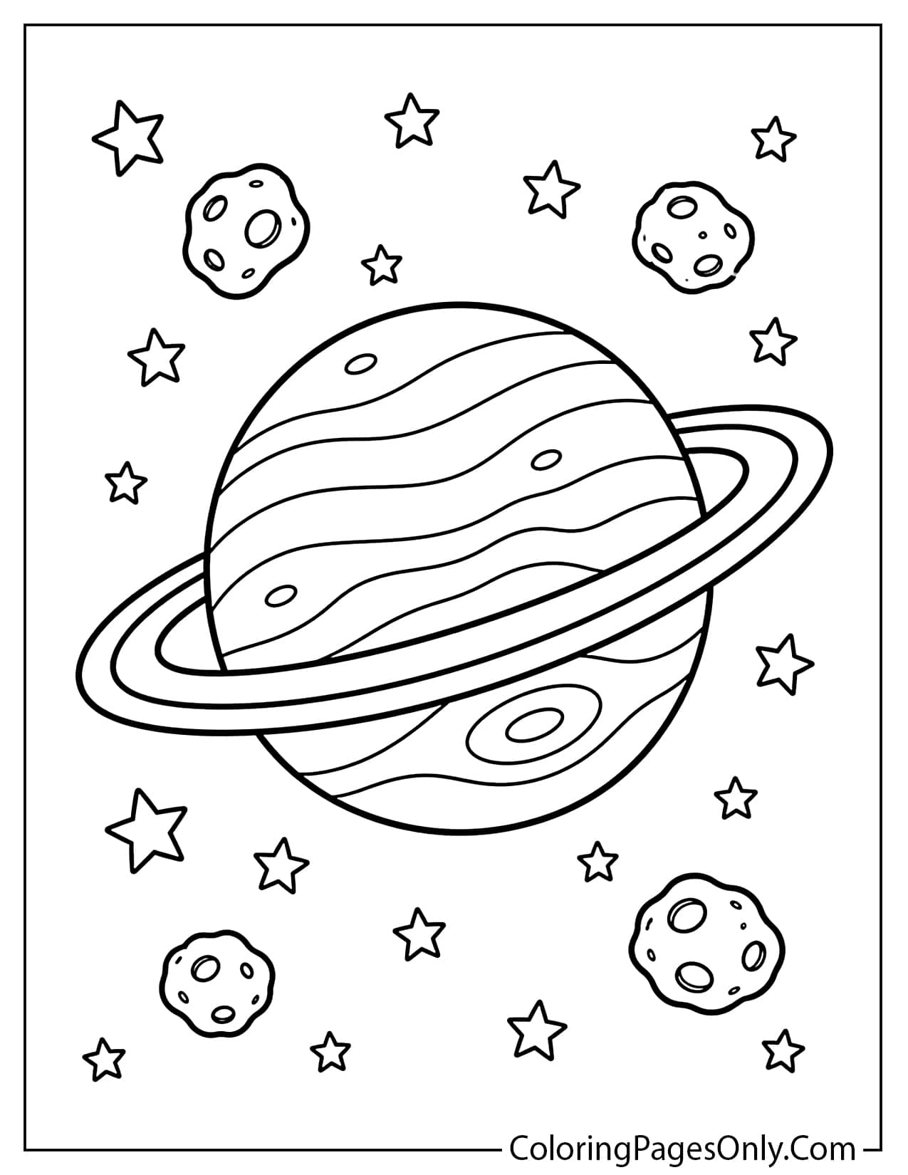 Planet With Rings Coloring Page For Kids from Planet