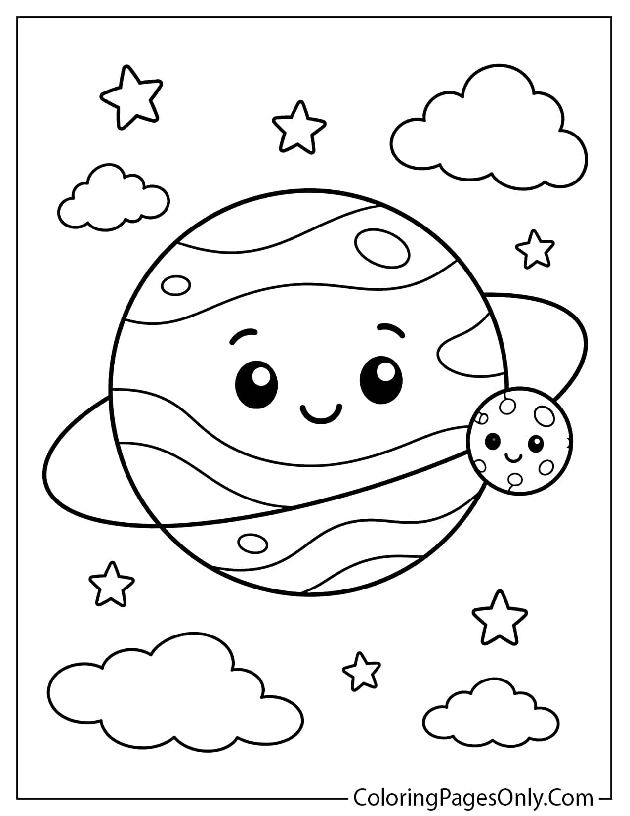 Planets And Moon Coloring Page For Kids from Planet