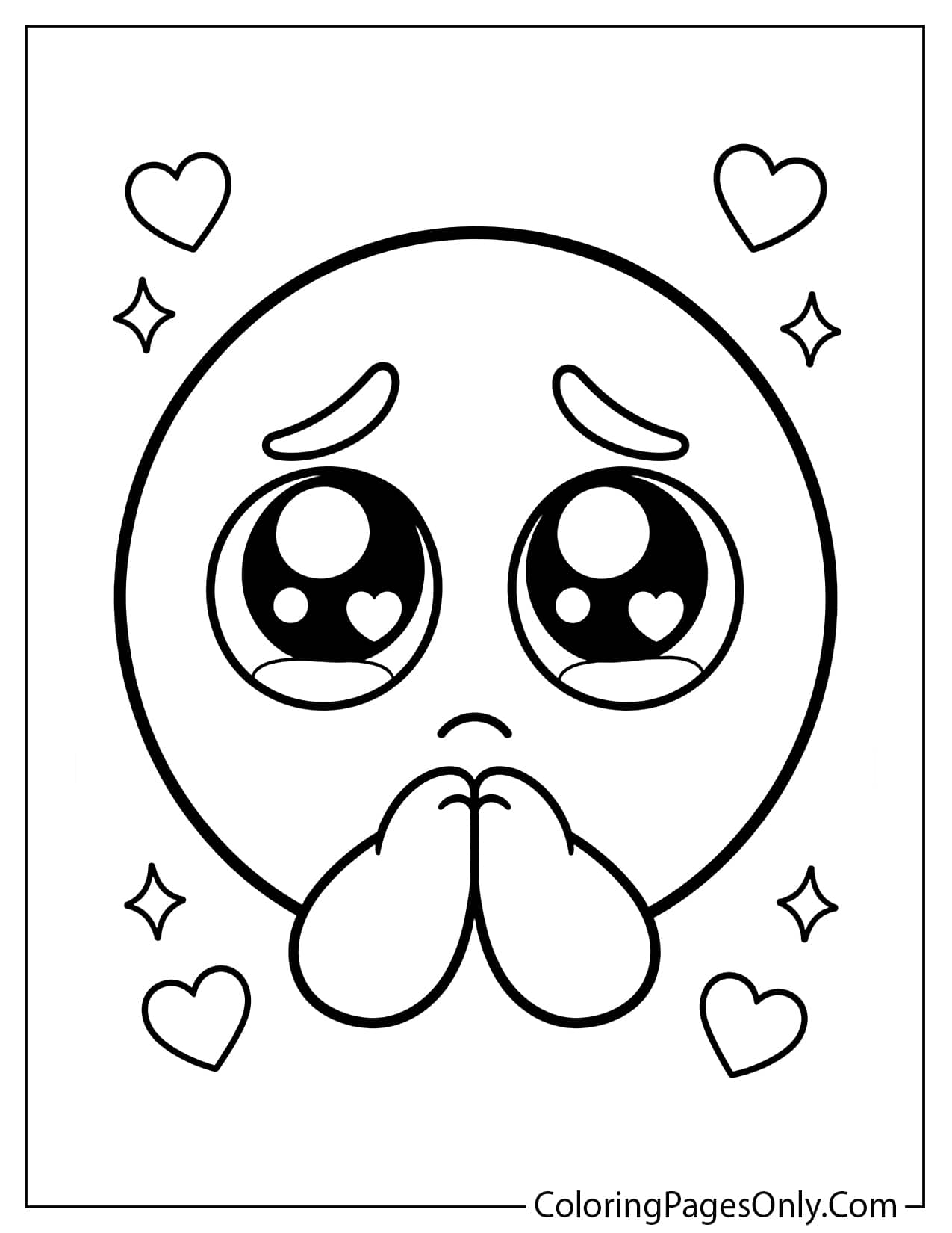 Pleading emoji coloring page with big shiny eyes and a cute expression from Emoji