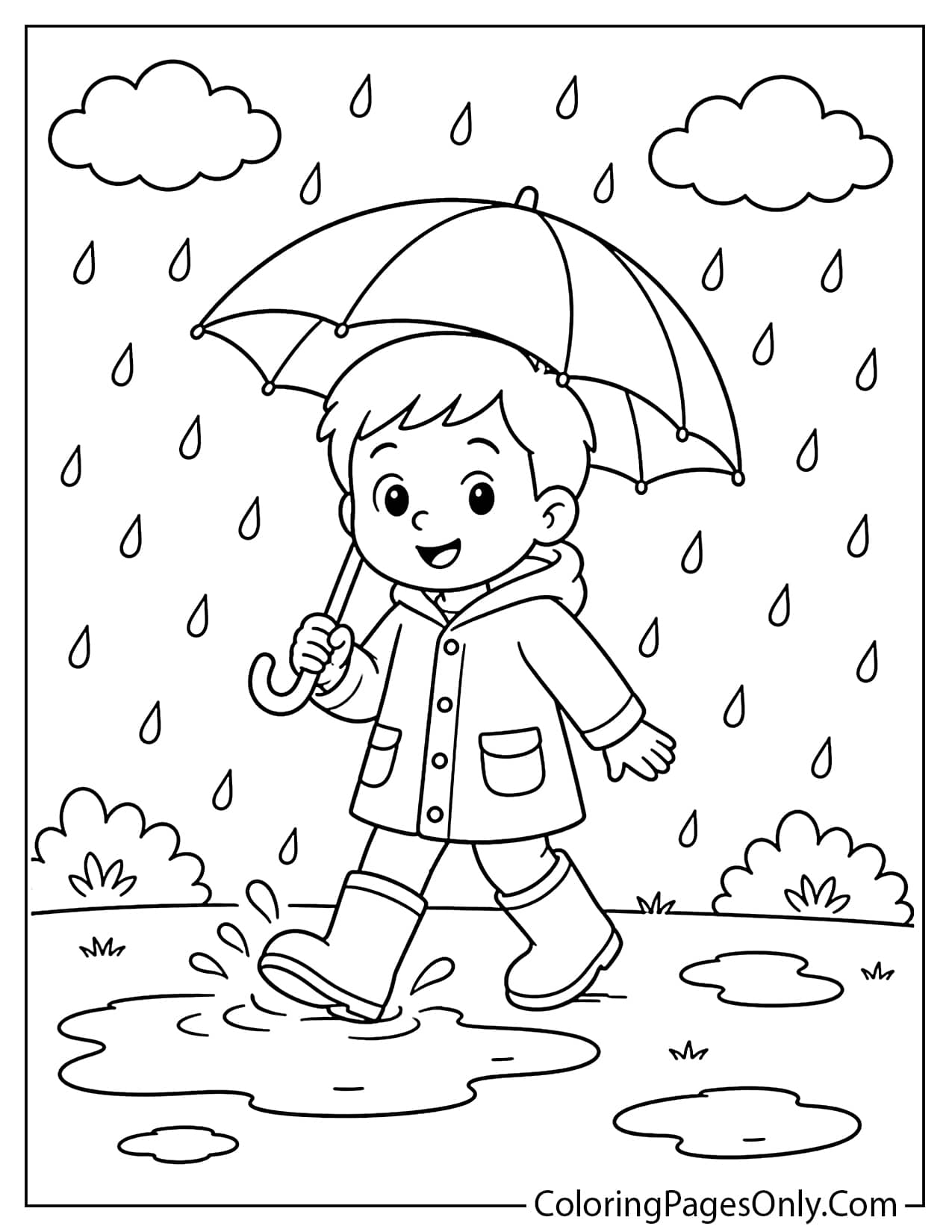 Rainy Day With Umbrella Coloring Page For Kids from Weather