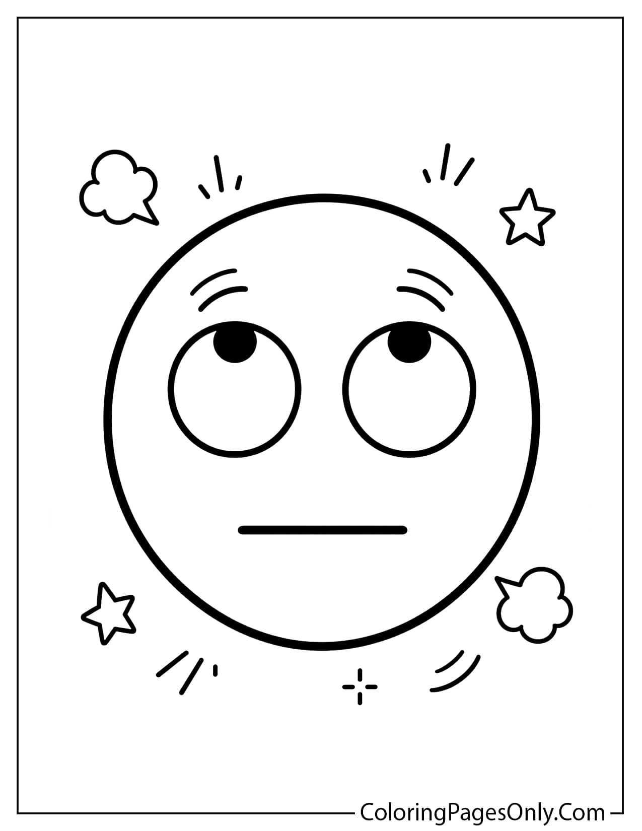 Rolling eyes emoji coloring page with eyes looking upward from Emoji