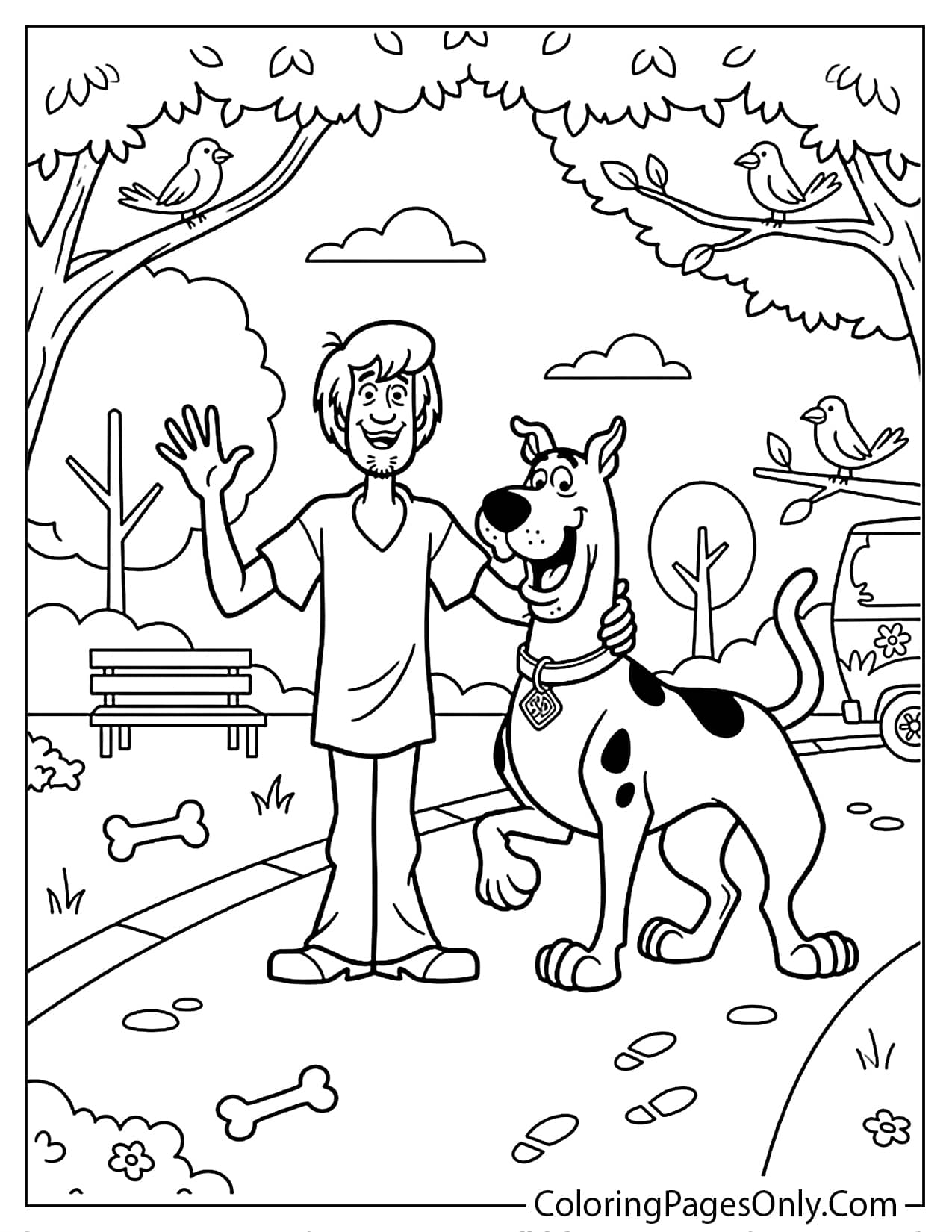 Scooby-Doo and Shaggy standing together in a fun coloring page from Scooby Doo