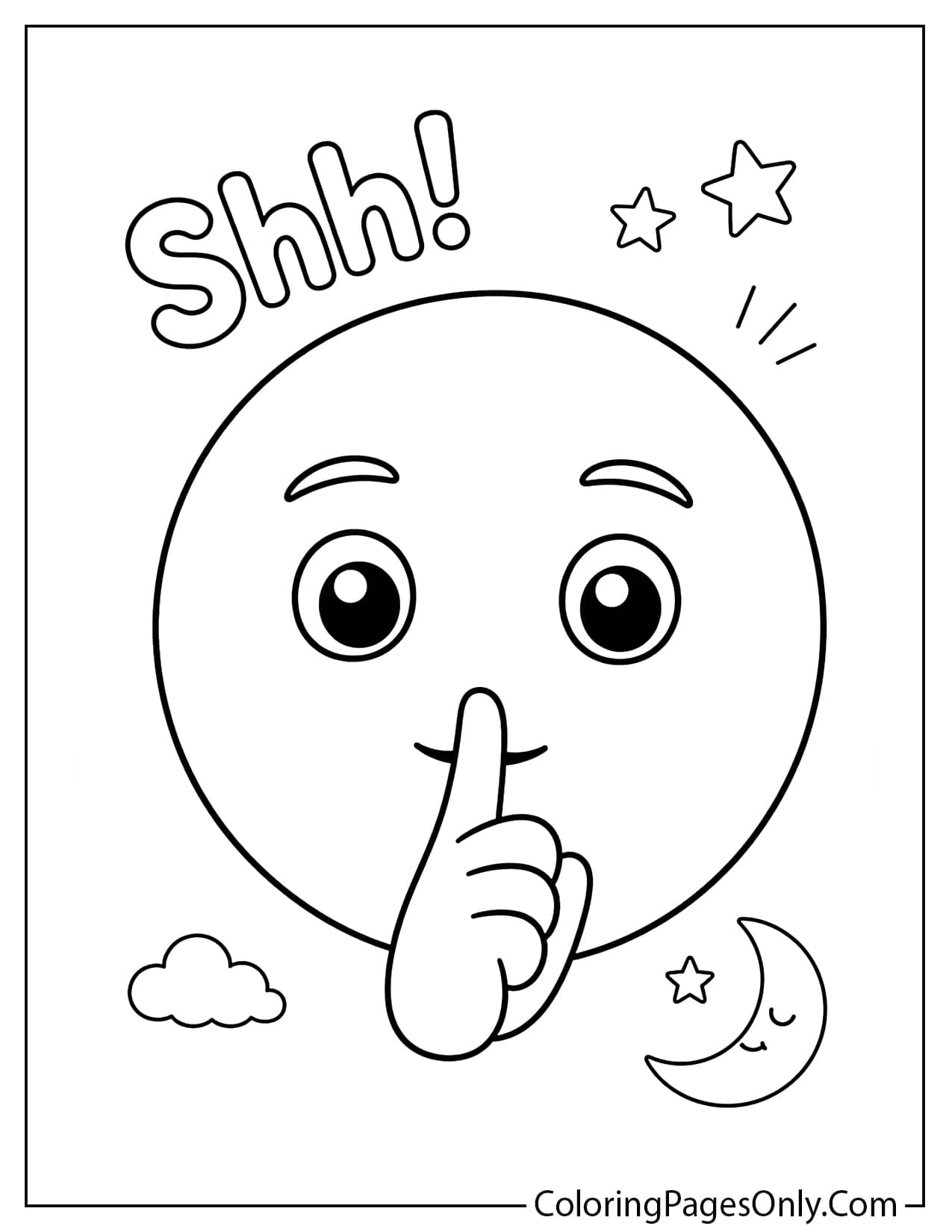 Shushing emoji coloring page with finger on lips from Emoji