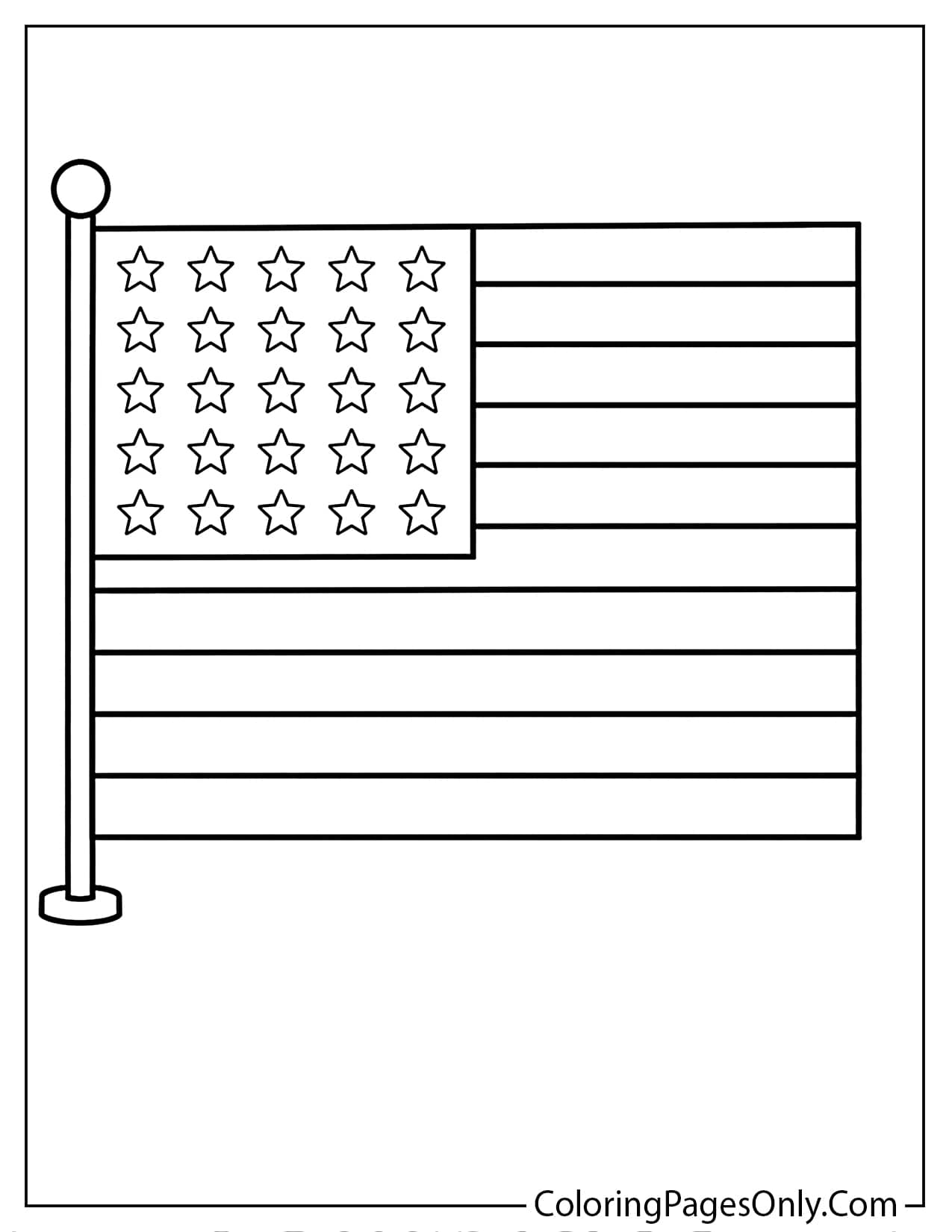Simple American flag template coloring page with clear stripes and stars from American Flag