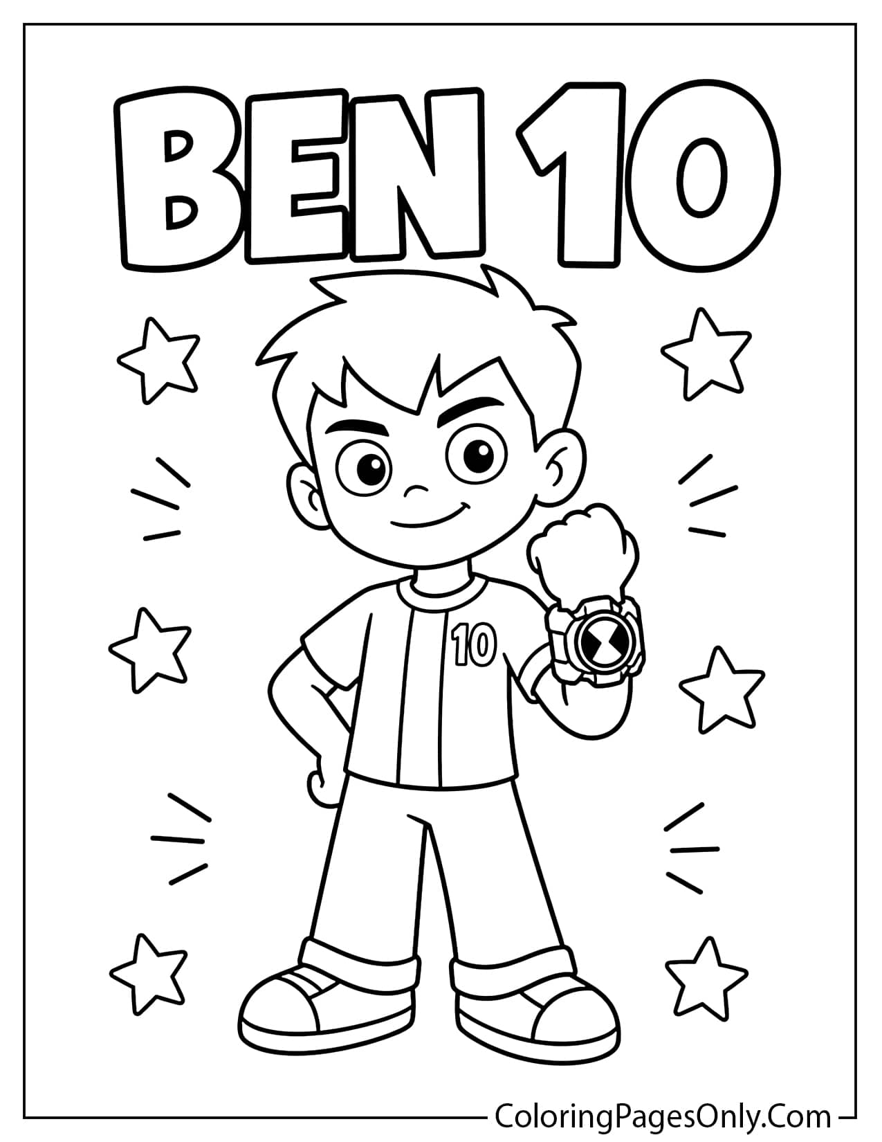 Simple Ben 10 coloring page with big outlines and easy spaces for preschool kids from Ben 10