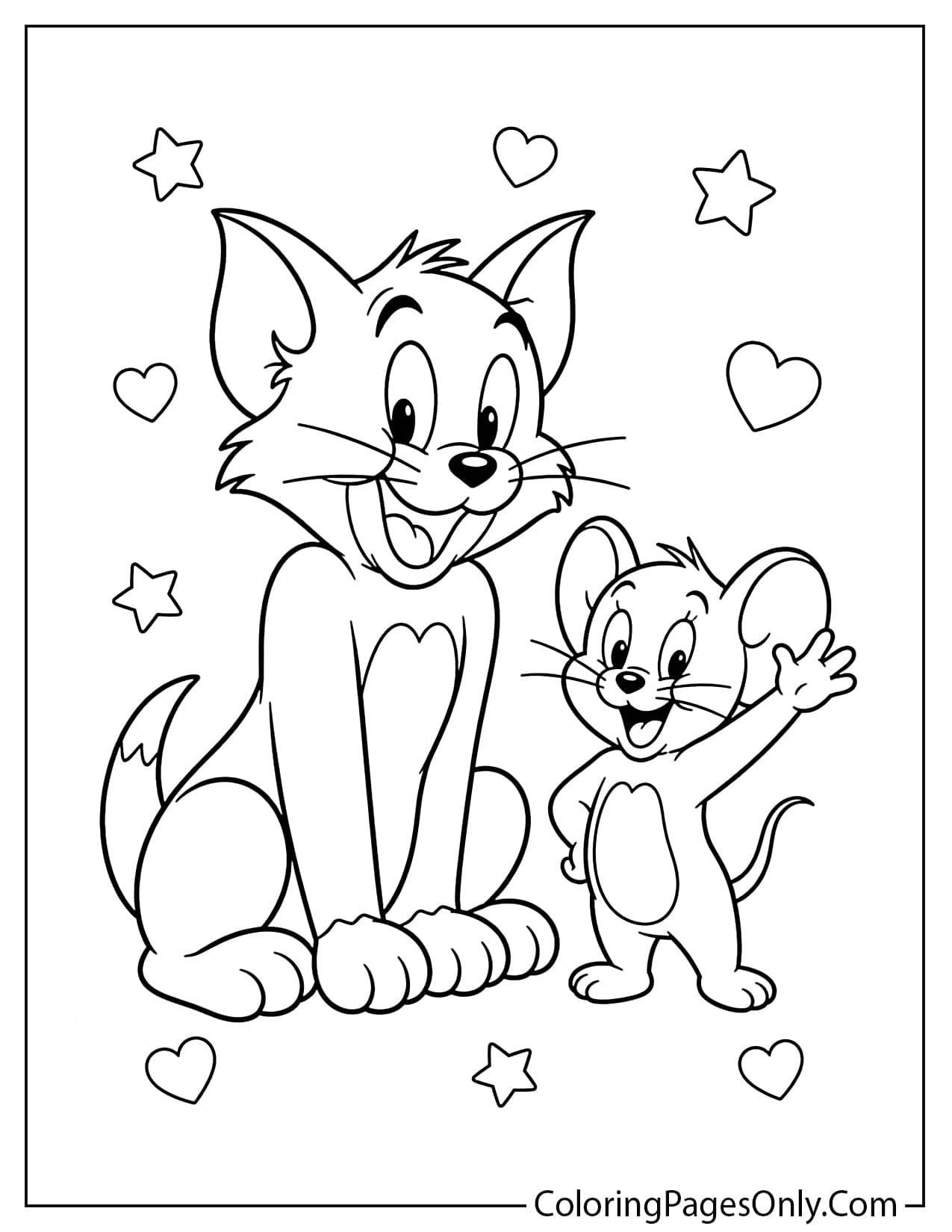 Simple Tom and Jerry coloring page with clean outlines for young children from Tom And Jerry