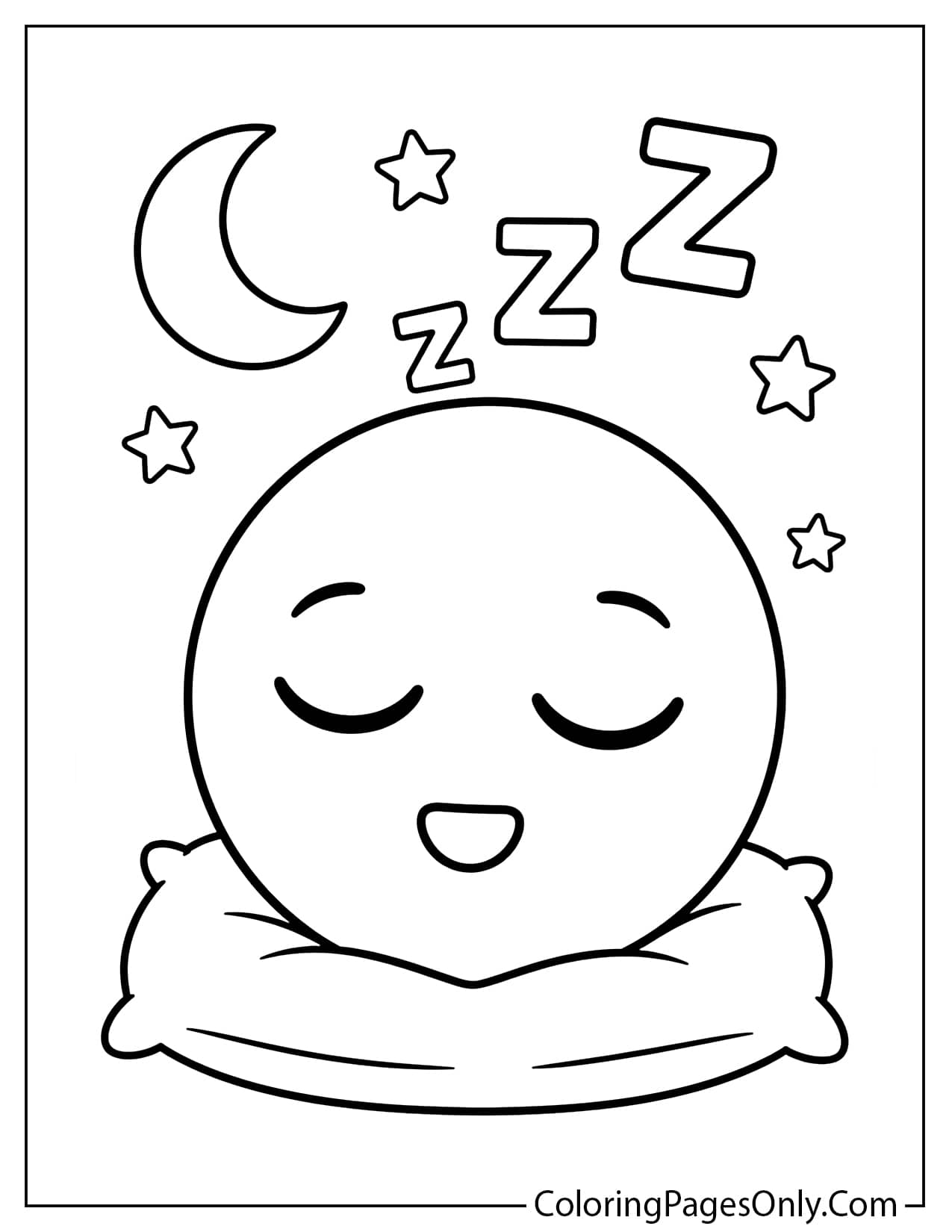 Sleeping emoji coloring page with closed eyes and Z letters from Emoji