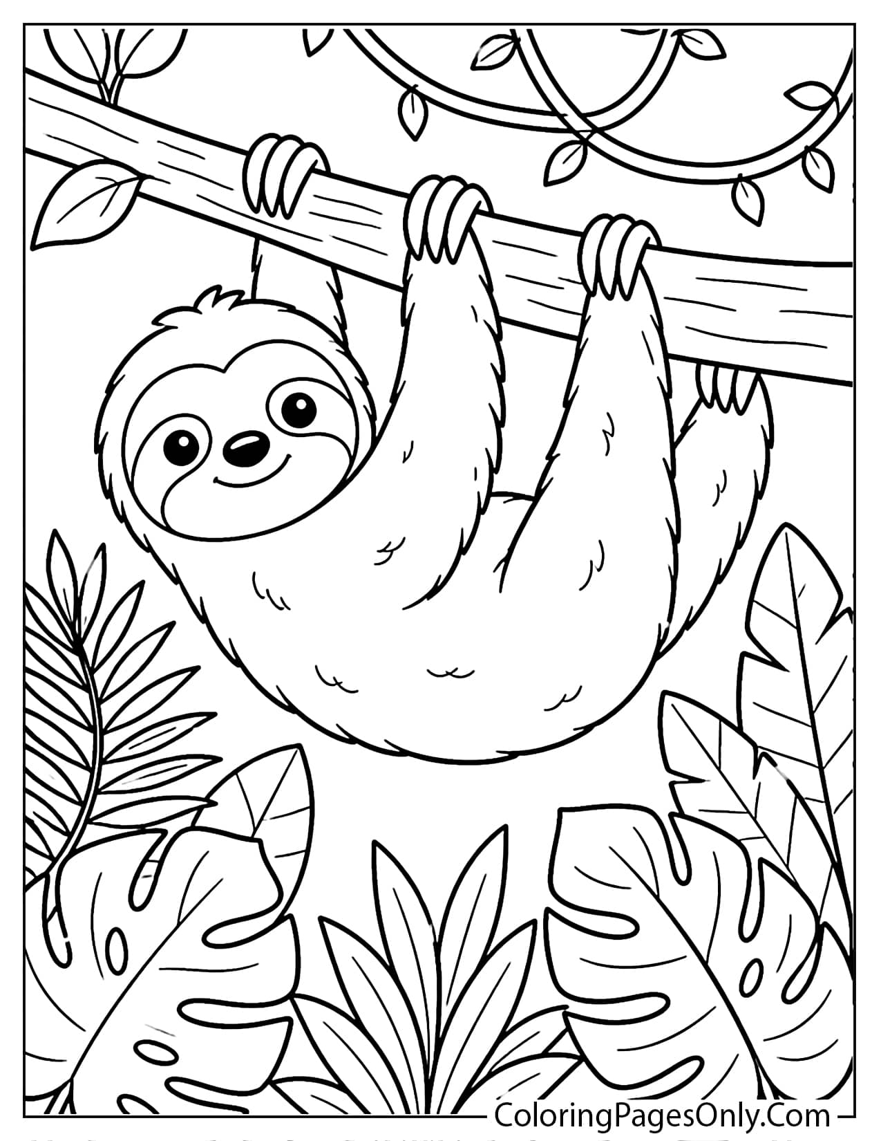 Sloth In The Jungle Coloring Page For Kids from Jungle