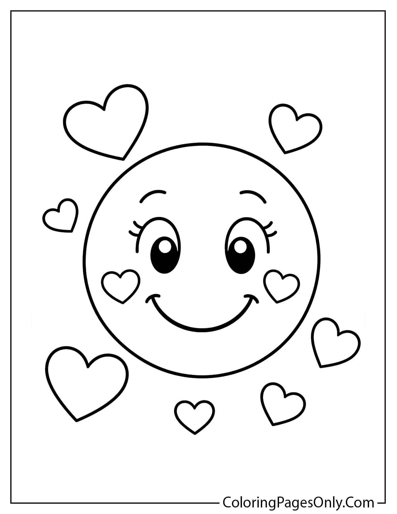 Smiling face with hearts coloring page surrounded by cute hearts from Emoji