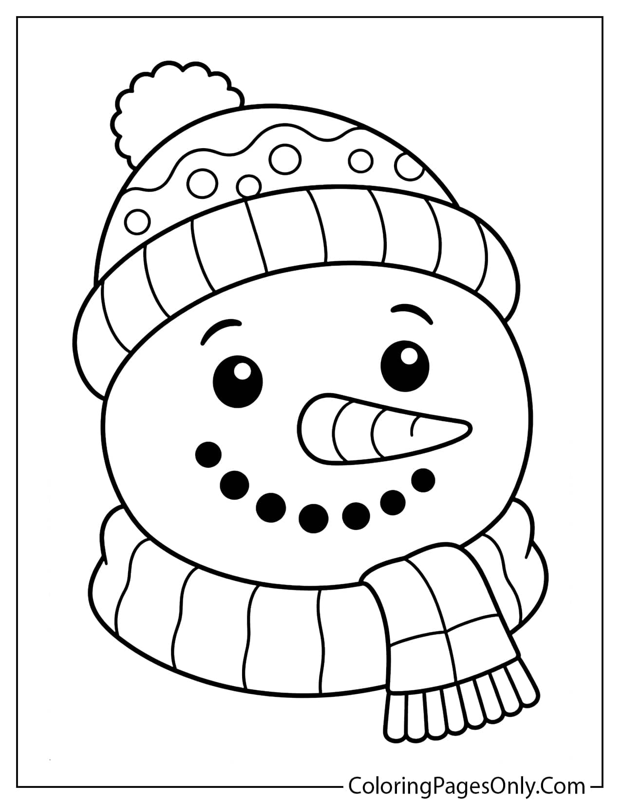 Snowman Face Coloring Page With A Carrot Nose And Winter Hat from Snowman