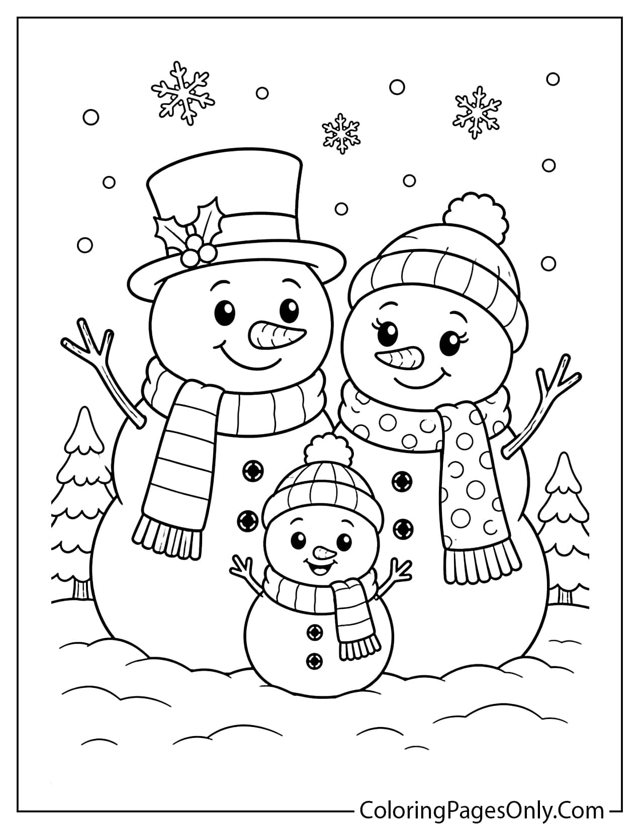 Snowman Family Coloring Page With Parent And Baby Snowmen from Snowman