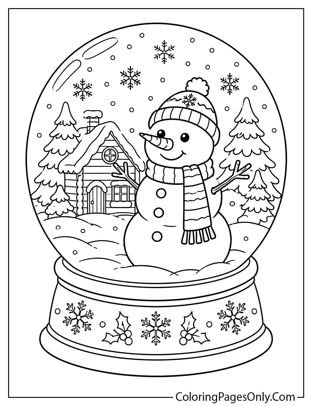 Snowman In A Snow Globe Coloring Page With Christmas Details from Snowman