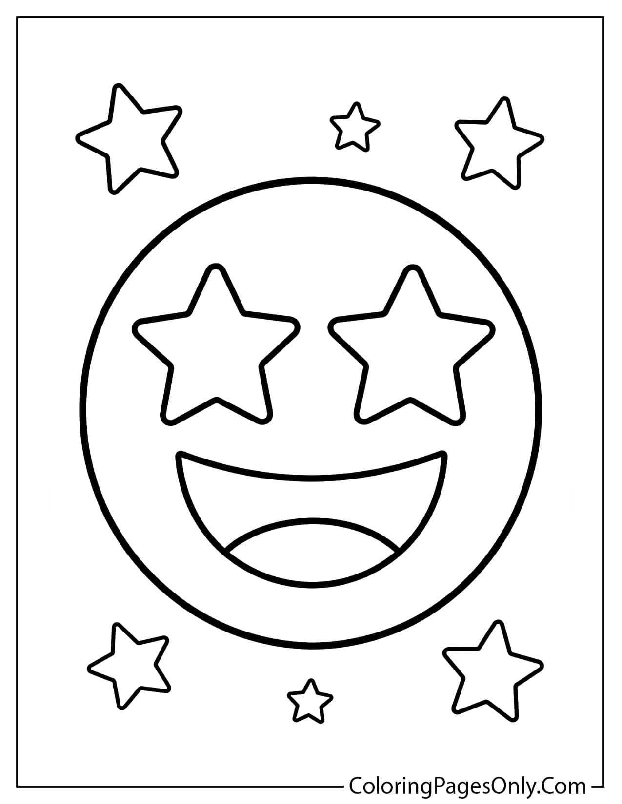 Star eyes emoji coloring page with a big happy smile from Emoji