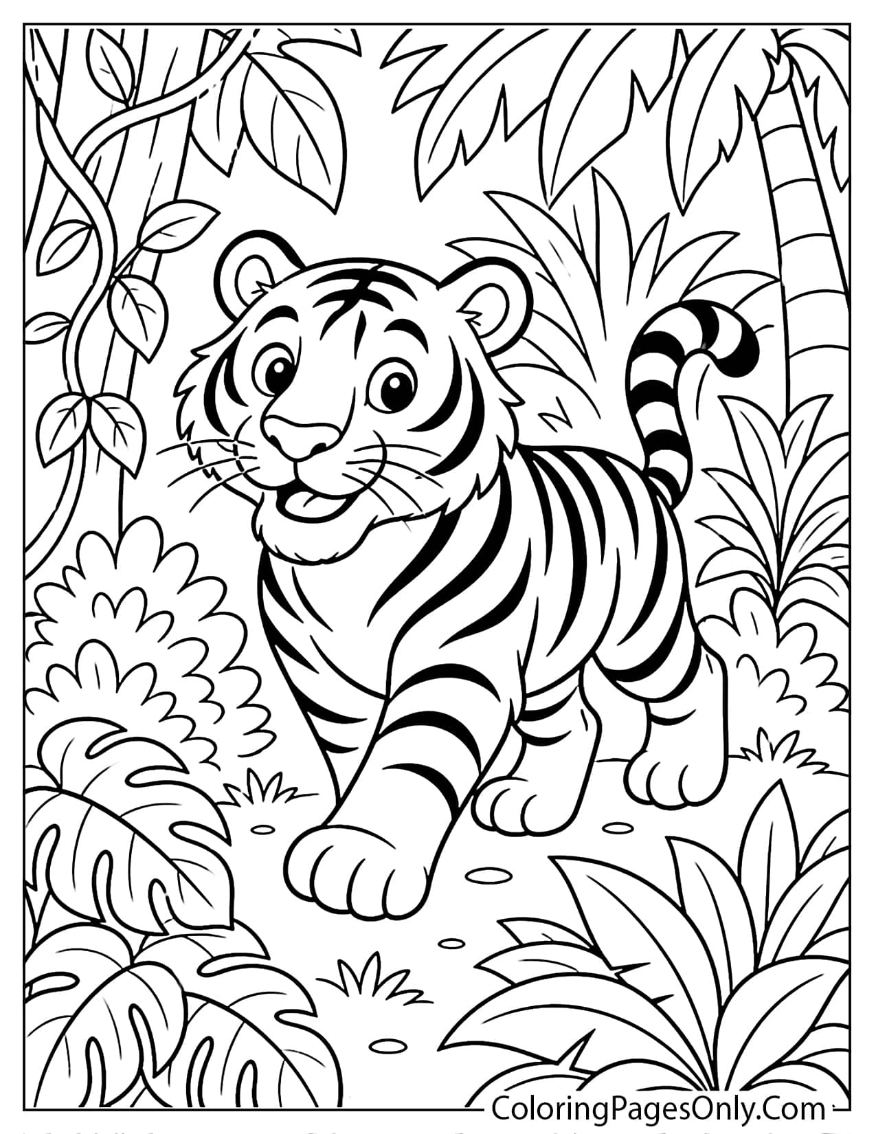 Tiger In The Jungle Coloring Page For Kids from Jungle