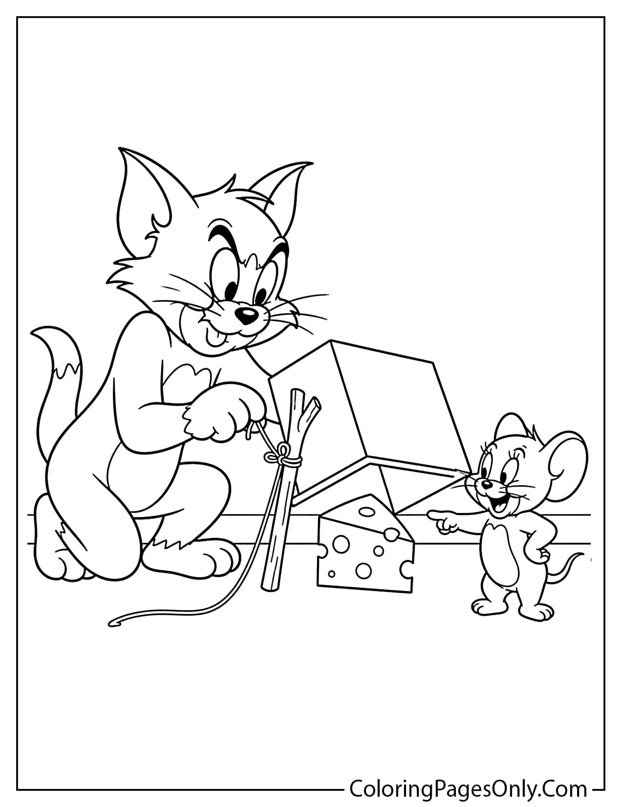 Tom and Jerry funny trap coloring page with a playful cartoon prank from Tom And Jerry
