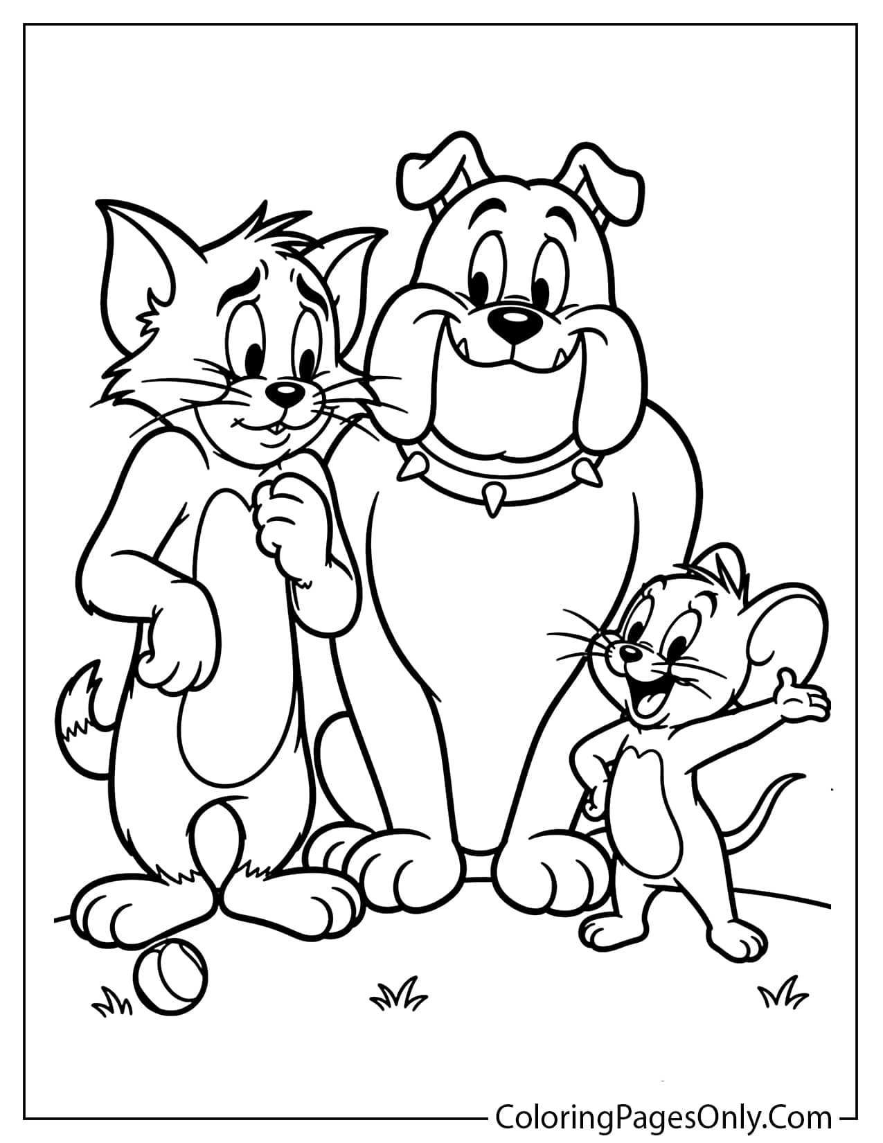 Tom and Jerry with Spike coloring page featuring the classic bulldog character from Tom And Jerry