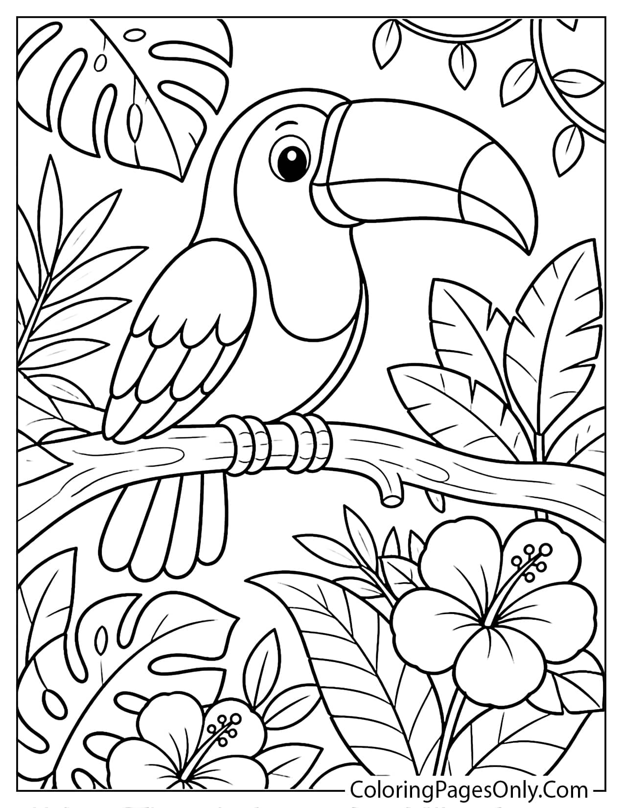 Toucan In The Rainforest Coloring Page Printable from Jungle