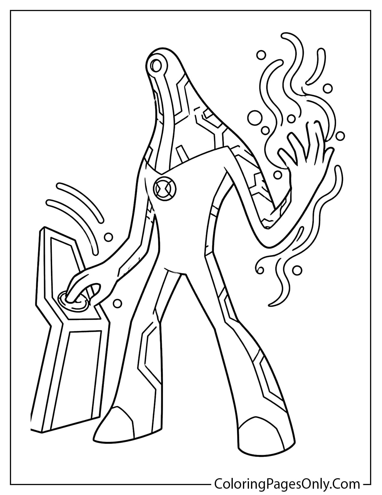 Upgrade Ben 10 coloring page with futuristic tech lines and Omnitrix details from Ben 10