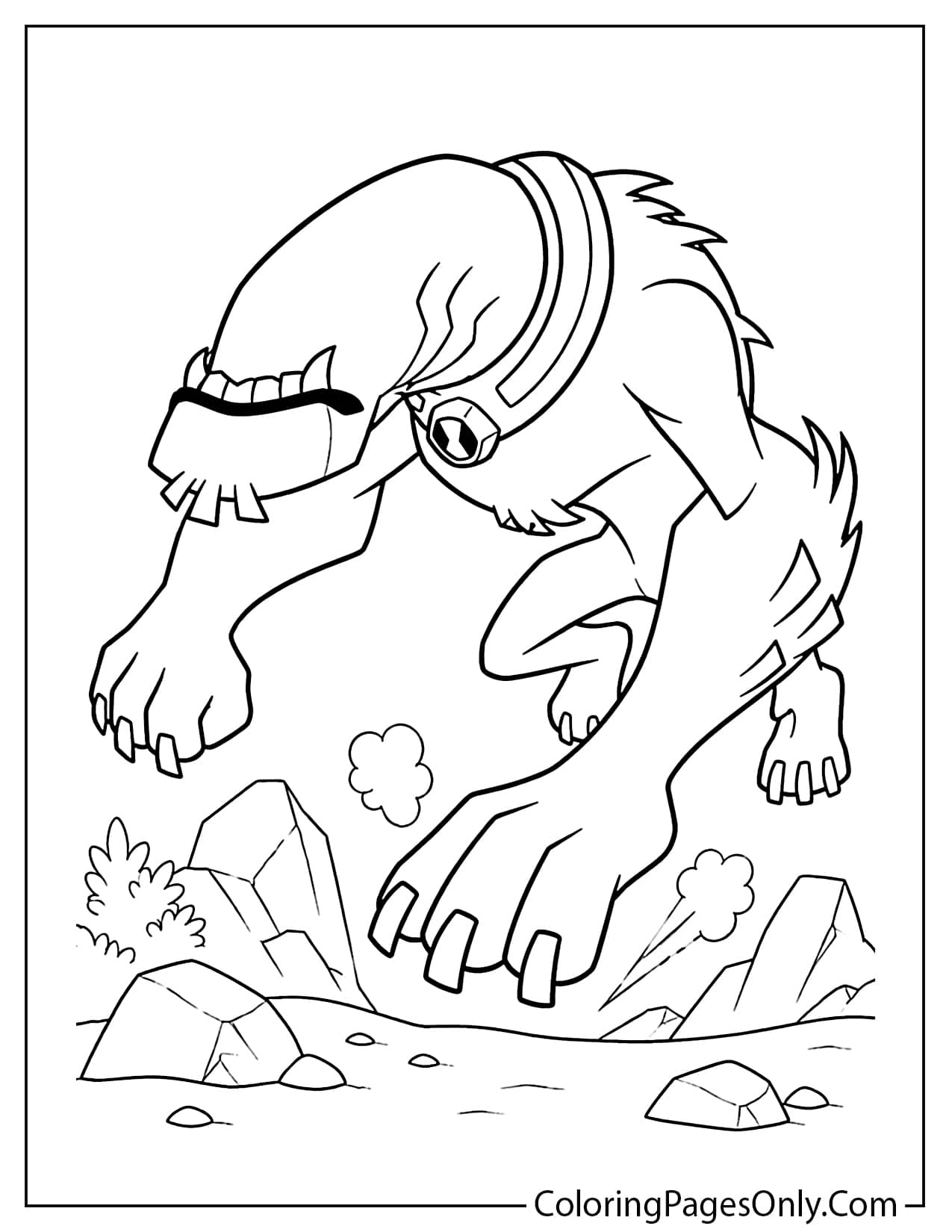 Wildmutt Ben 10 coloring page with a beast-like alien pose and kid-friendly details from Ben 10