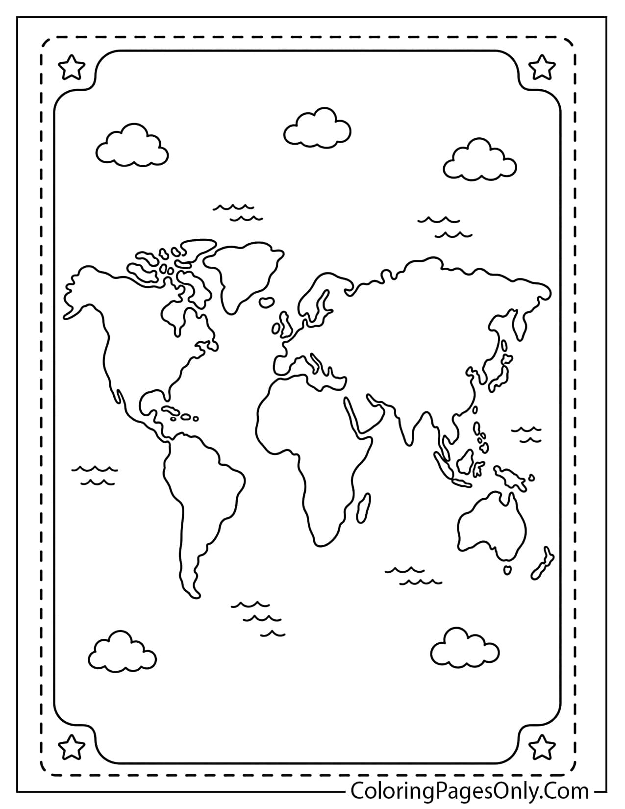 World Map Earth Coloring Page For Kids from Earth