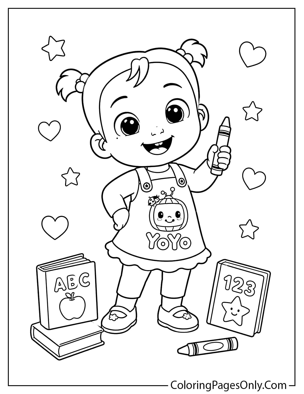 YoYo Cocomelon coloring page with a cheerful pose and simple details from Cocomelon