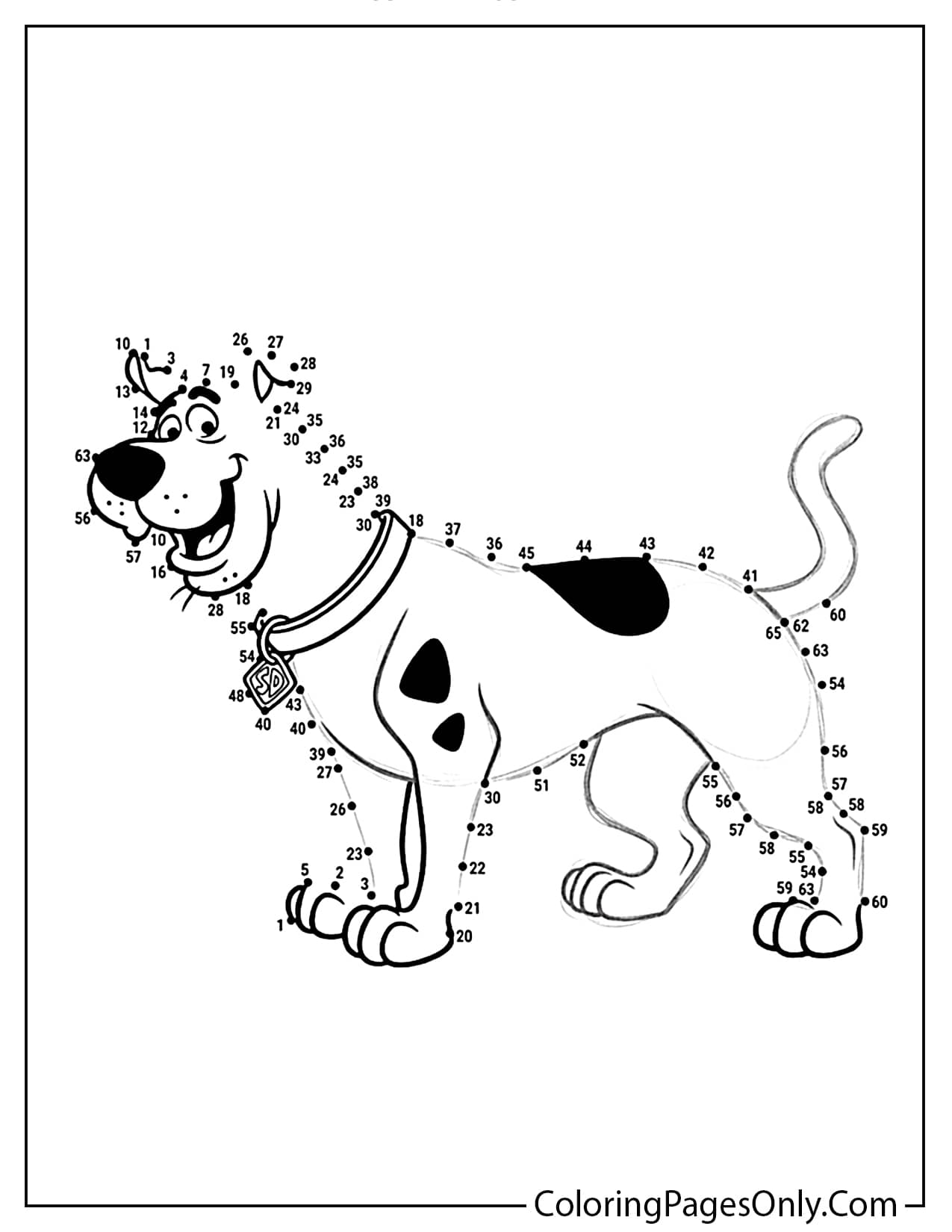Scooby-Doo connect the dots coloring page with numbers for kids from Scooby Doo