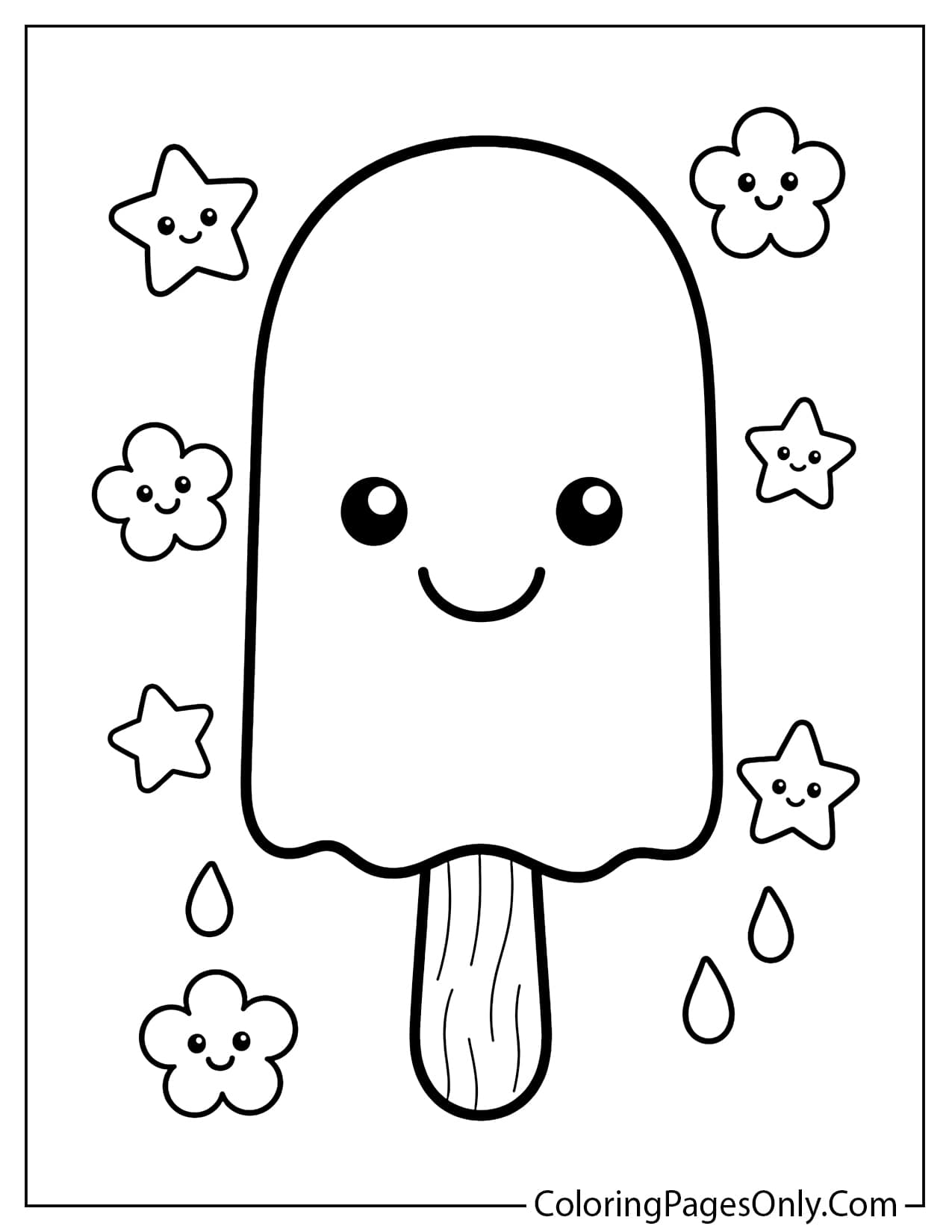Easy popsicle coloring page for toddlers with big simple outline from Popsicle