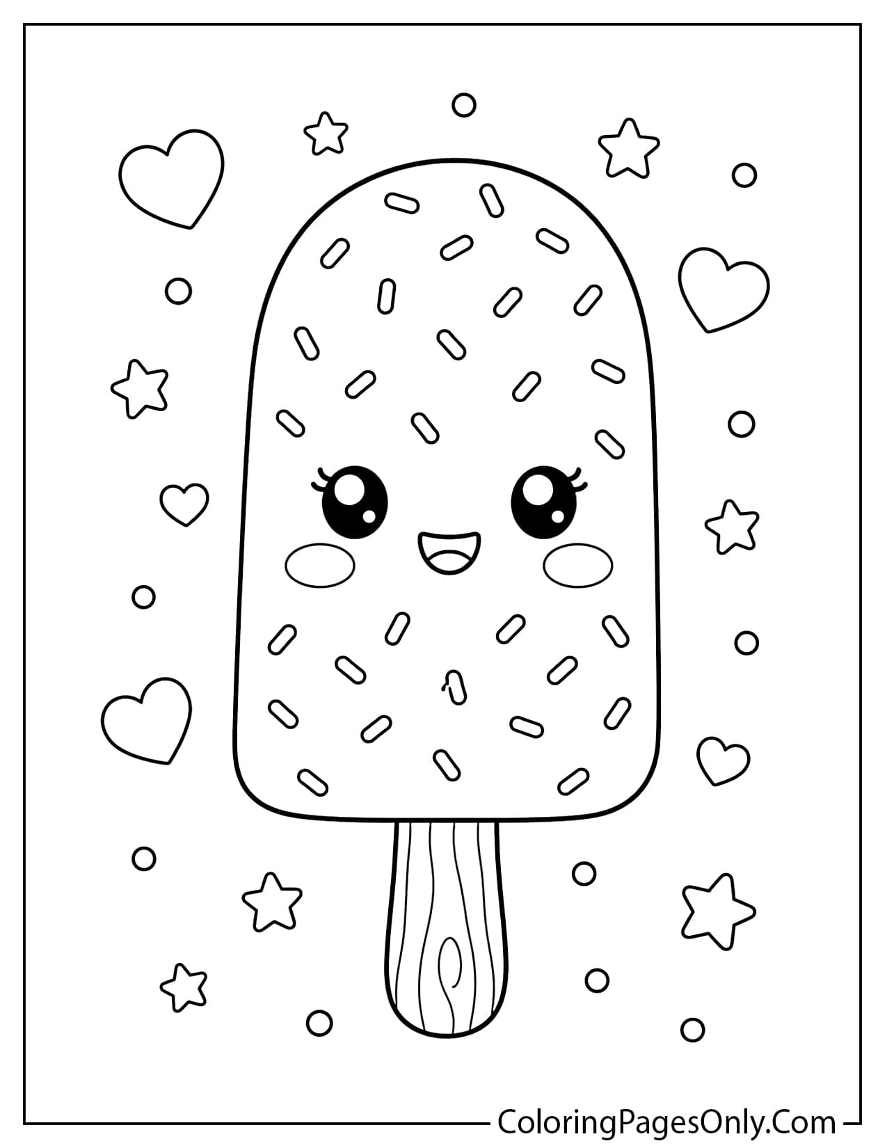 Kawaii popsicle with sprinkles and cute smiling face coloring page from Popsicle