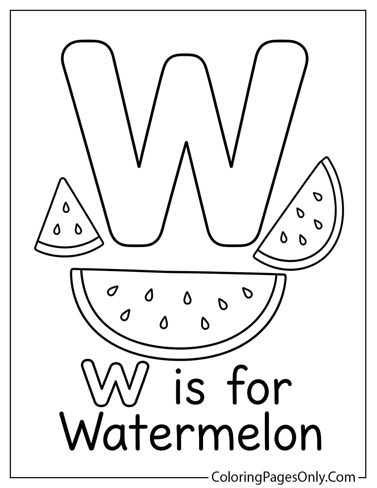 Letter W watermelon worksheet with uppercase W and watermelon slice from Watermelon