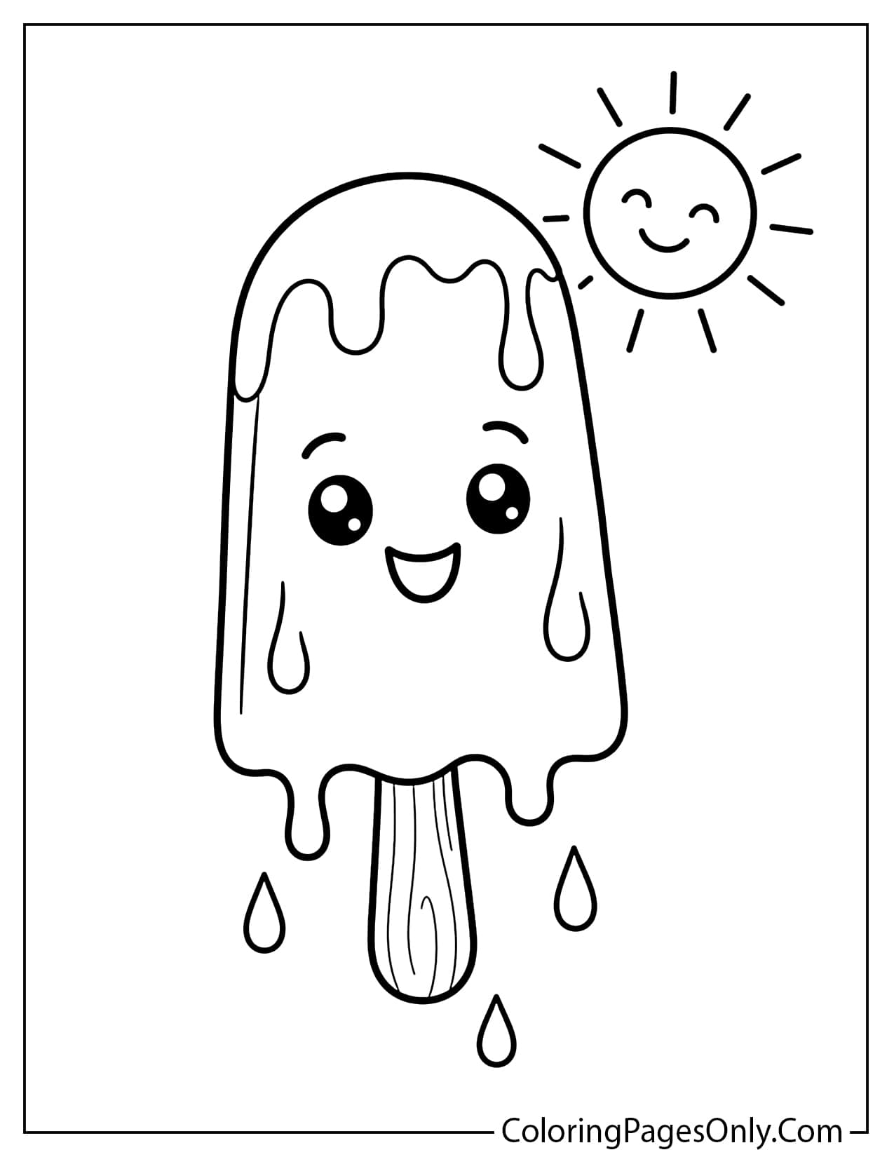 Melting popsicle coloring page with dripping ice pop on a hot summer day from Popsicle
