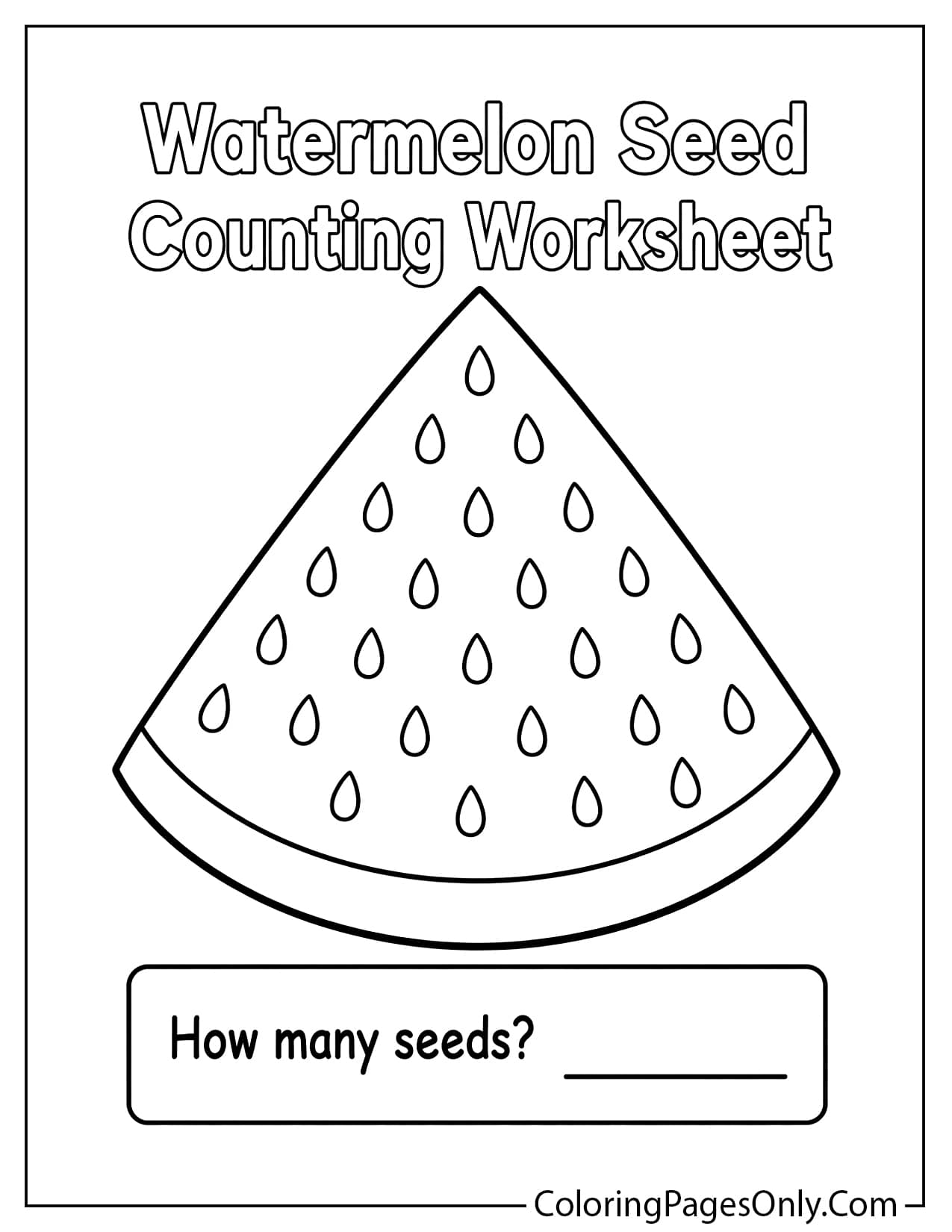 Watermelon seed counting worksheet with seeds to count and color from Watermelon
