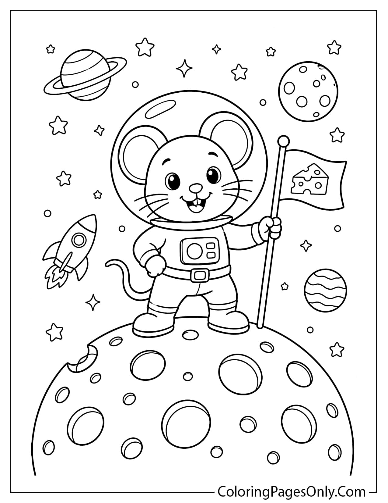 Astronaut mouse on cheese moon coloring page from Mouse