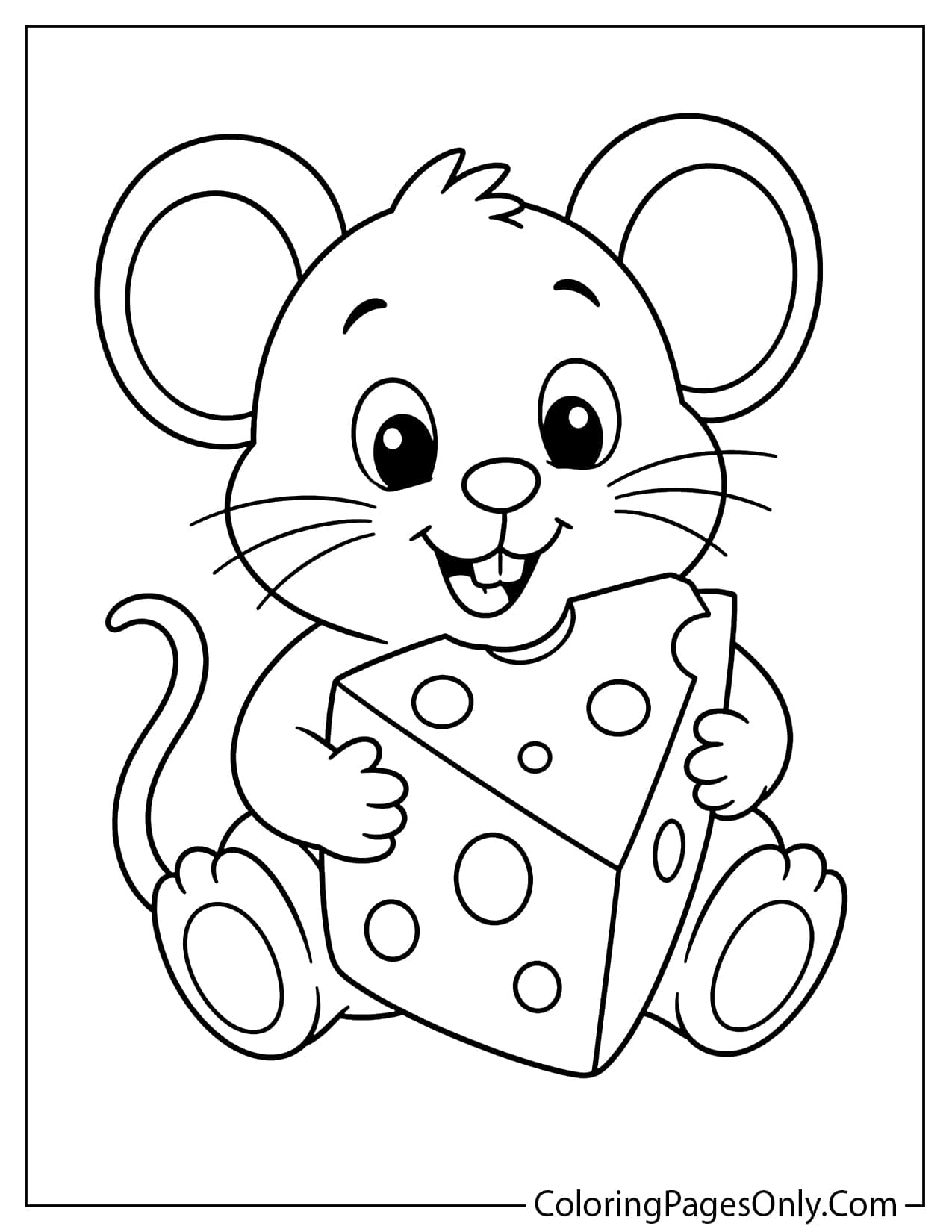 Baby mouse with cheese coloring page for kids from Mouse
