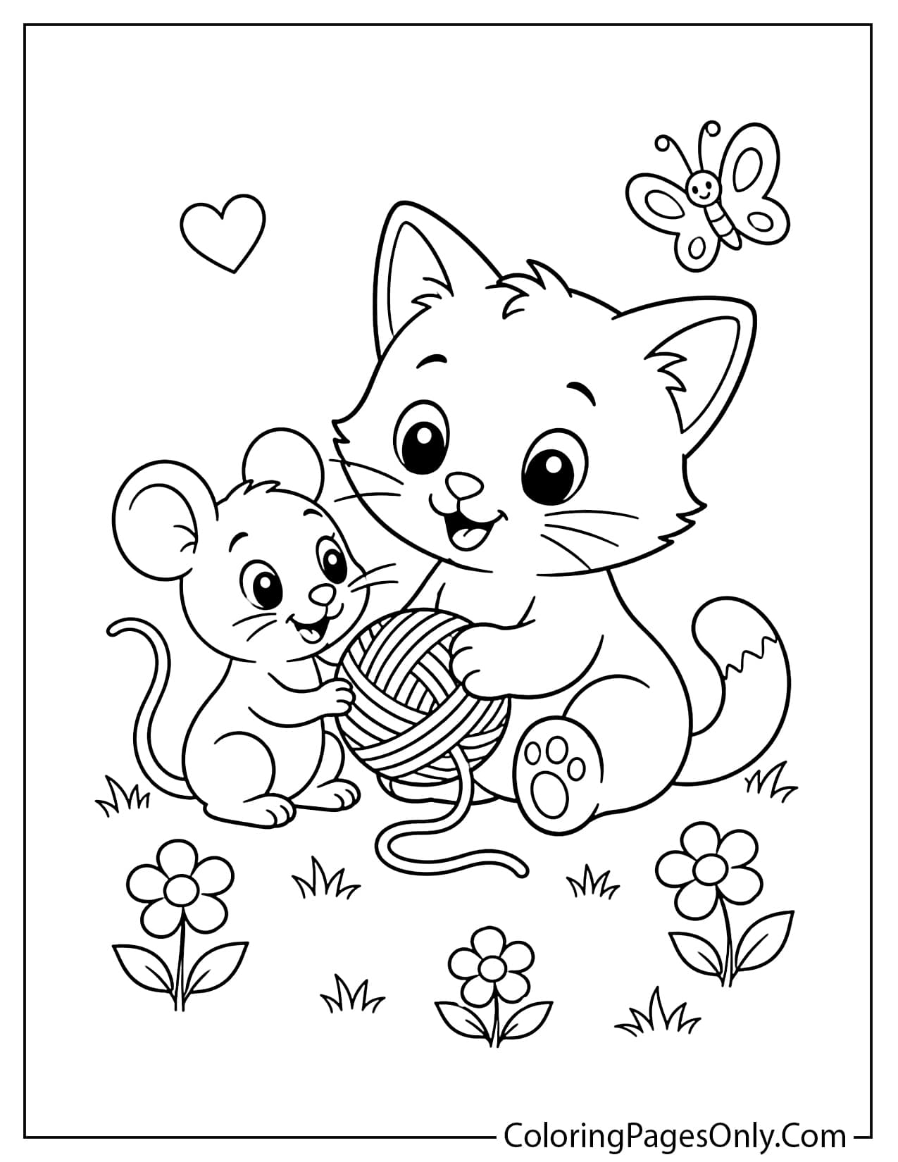 Cat and mouse friends coloring page for kids from Mouse