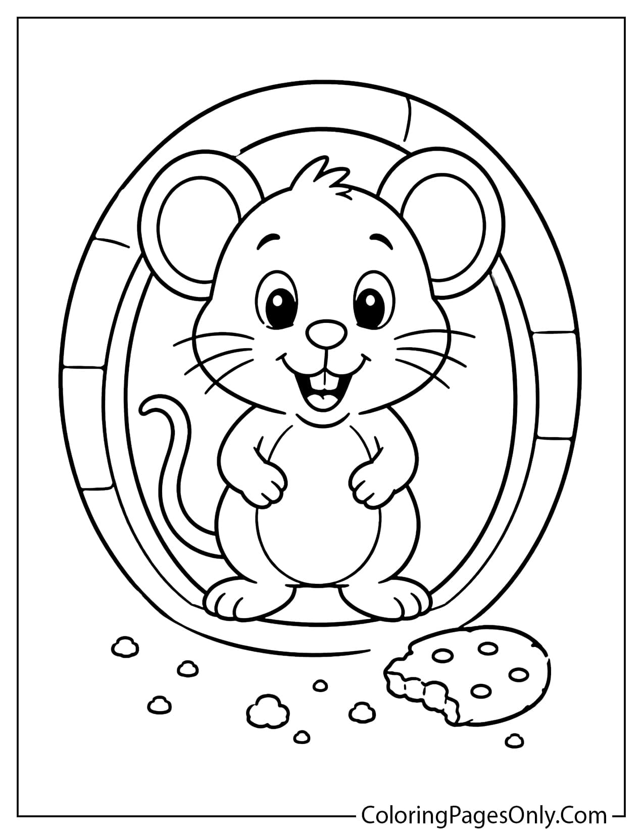 Cute mouse in a mouse hole coloring page printable from Mouse