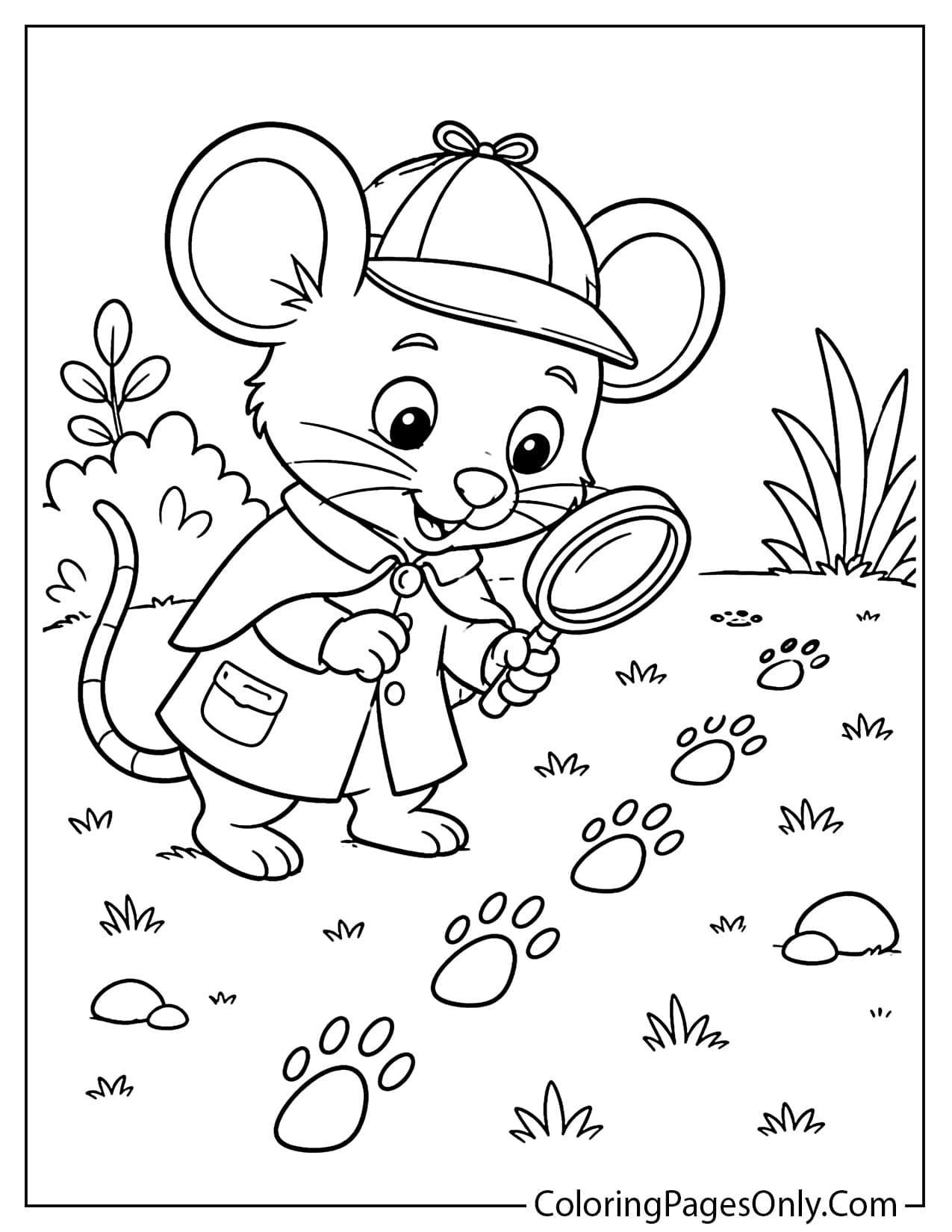 Detective mouse with magnifying glass coloring page from Mouse