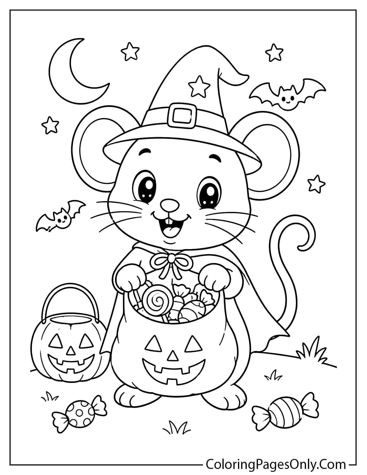 Cute Halloween mouse coloring page for kids from Mouse