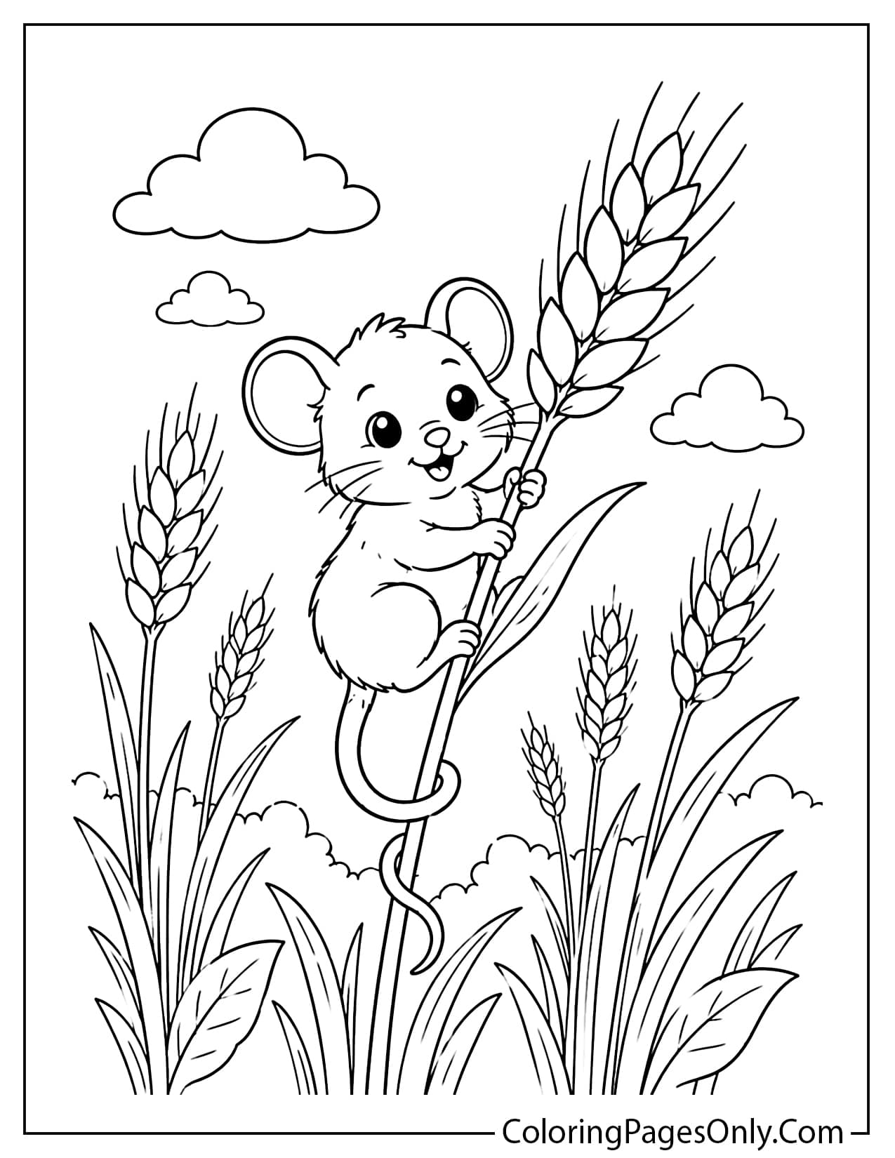 Harvest mouse coloring page in wheat field from Mouse