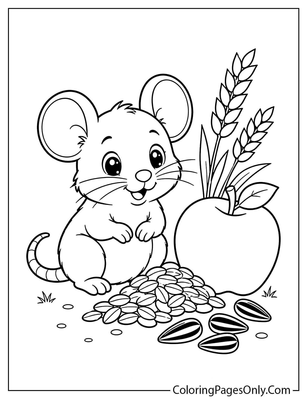 House mouse coloring page with seeds and fruit from Mouse