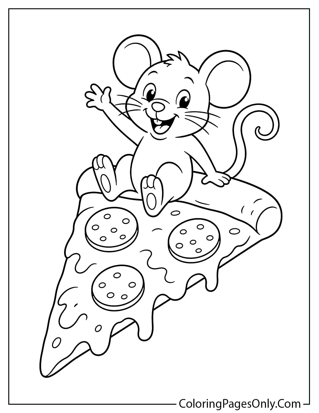 Funny mouse eating pizza coloring page printable from Mouse